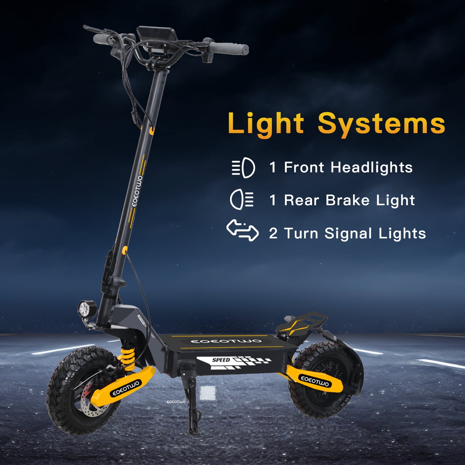 EOEOTWO Off-Road Electric Scooter for Adults, 1200W Motor, 30 MPH Speed, 25-Mile Range, Foldable Commuter Scooter (Yellow, 330 lb Capacity) sb4g6
