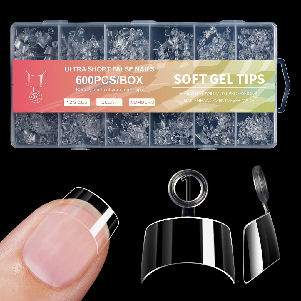 ROZYARD Clear Nail Tips for Acrylic Nails, Soft Gel Half Cover Tips (Clear, 600 Count) 7ogeb