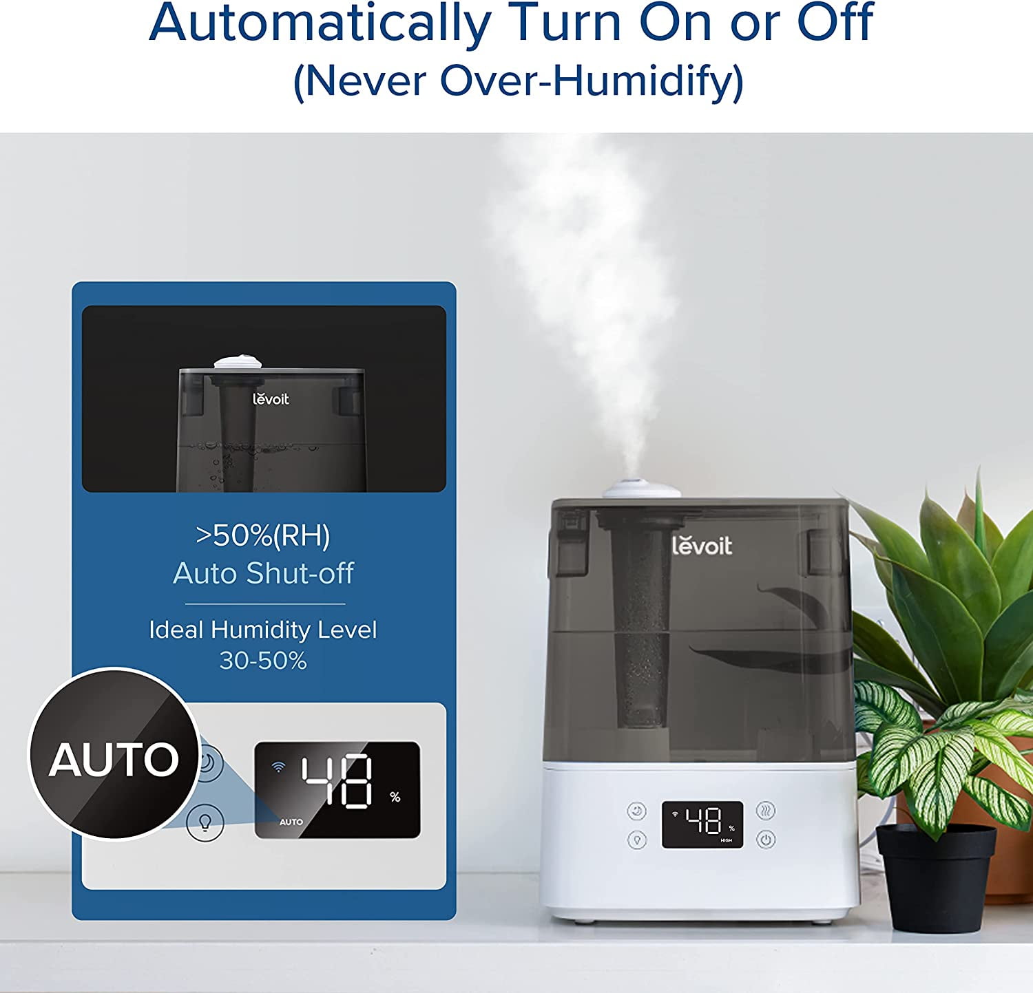 Levoit Smart Ultrasonic Cool Mist Humidifier for Large Rooms, Top Fill with Nightlight (Gray, 1.59 gal) lwhco