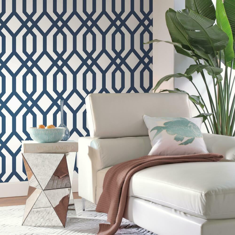 RoomMates Gazebo Lattice Peel and Stick Wallpaper (Blue, 20.5 in x 16.5 ft) 9reau