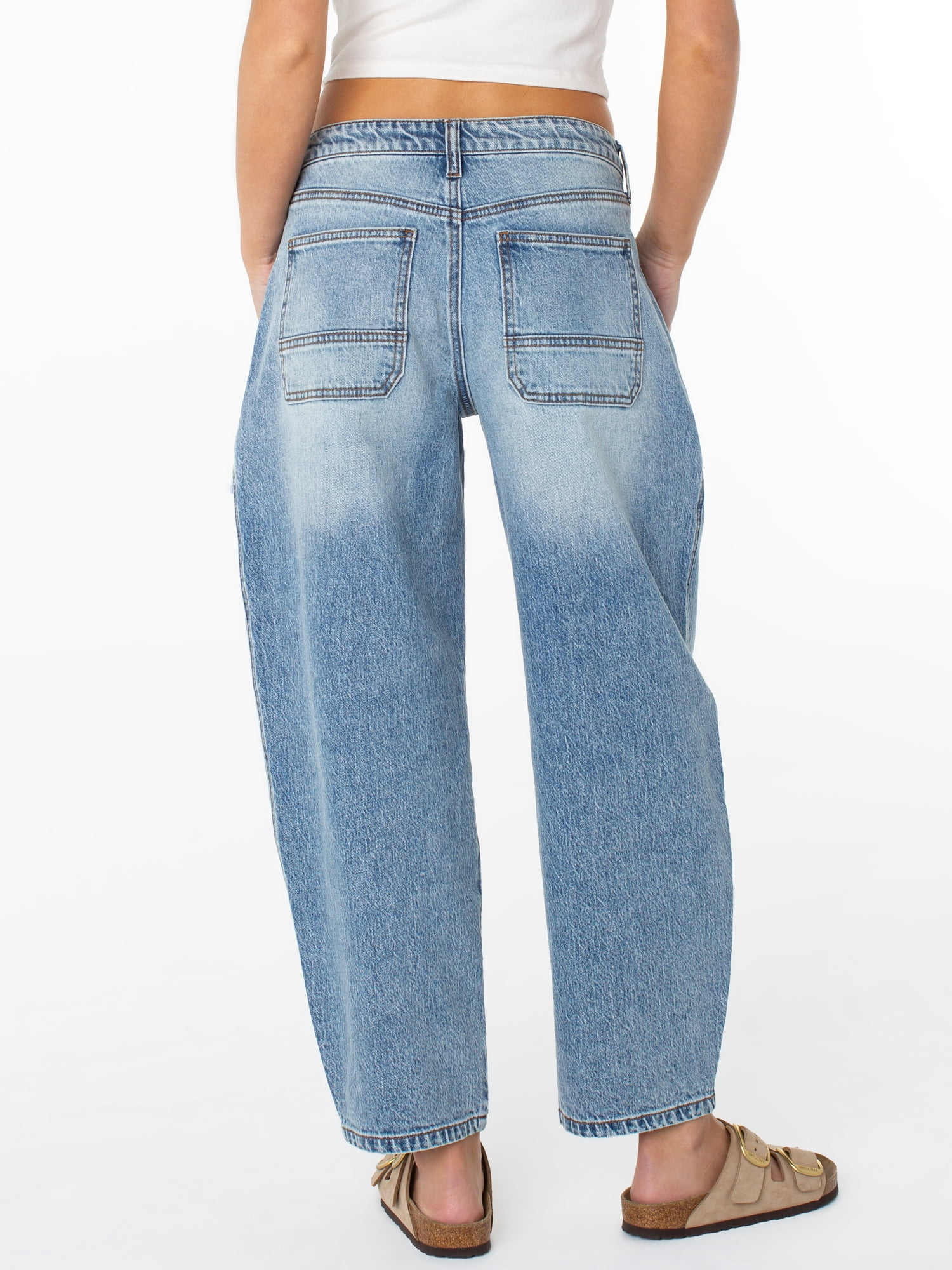 Celebrity Pink Women's Mid Rise Utility Barrel Jeans, Baggy Fit Denim (Pink, 27 in Inseam) b4gn7