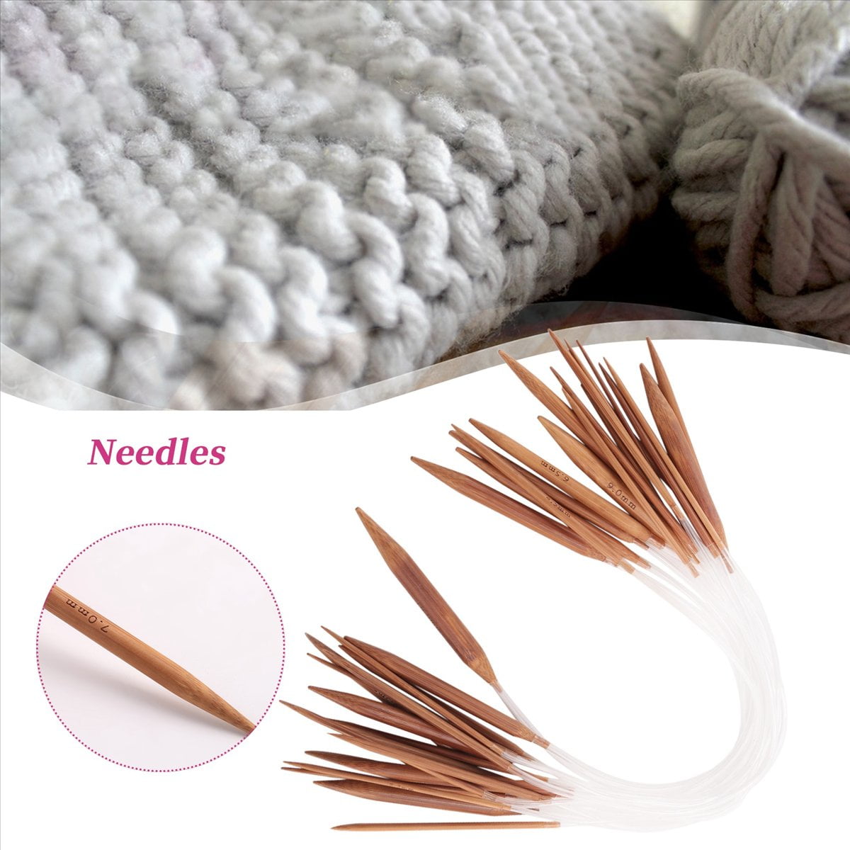 SPACESEA Circular Knitting Needles Set, Carbonized Bamboo Crafting Tools (18 Pairs, 16 in) 44fdq