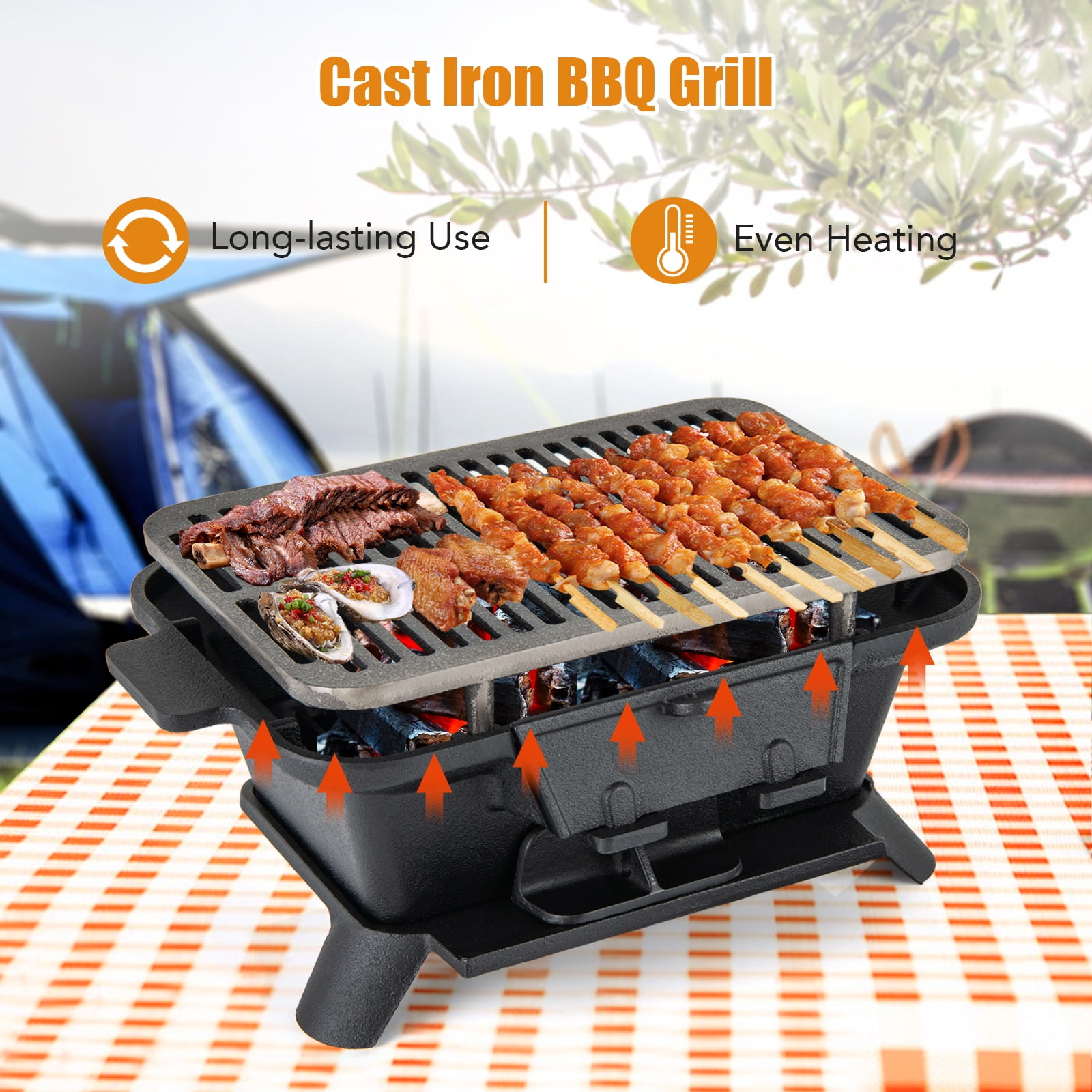 Topbuy Portable Heavy Duty Cast Iron Charcoal Grill Tabletop BBQ Stove (Black, 17 in x 10 in) zig26