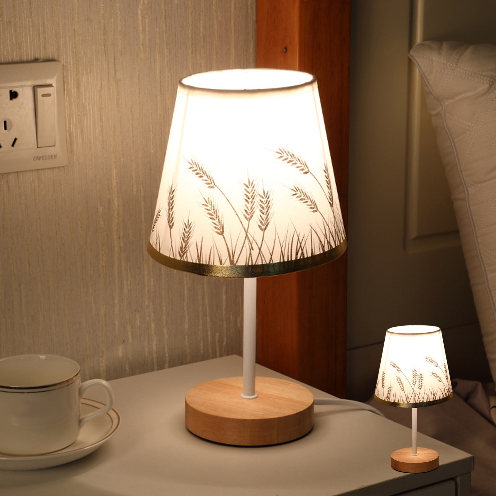 Gnmfd LED Solid Wood Desk Lamp with Linen Fabric Shade (Beige, 12 in) 5rp0m