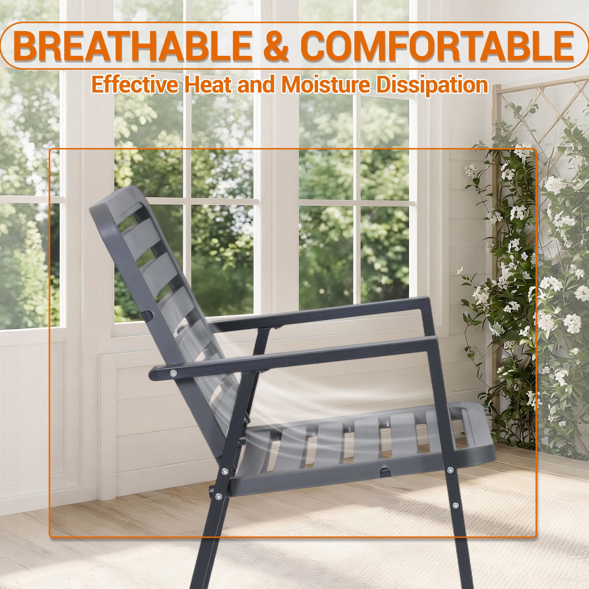 DELMANGO Outdoor Patio Dining Chairs with Metal Frame, All-Weather Garden Seating (Gray, Set of 2) e6uyh