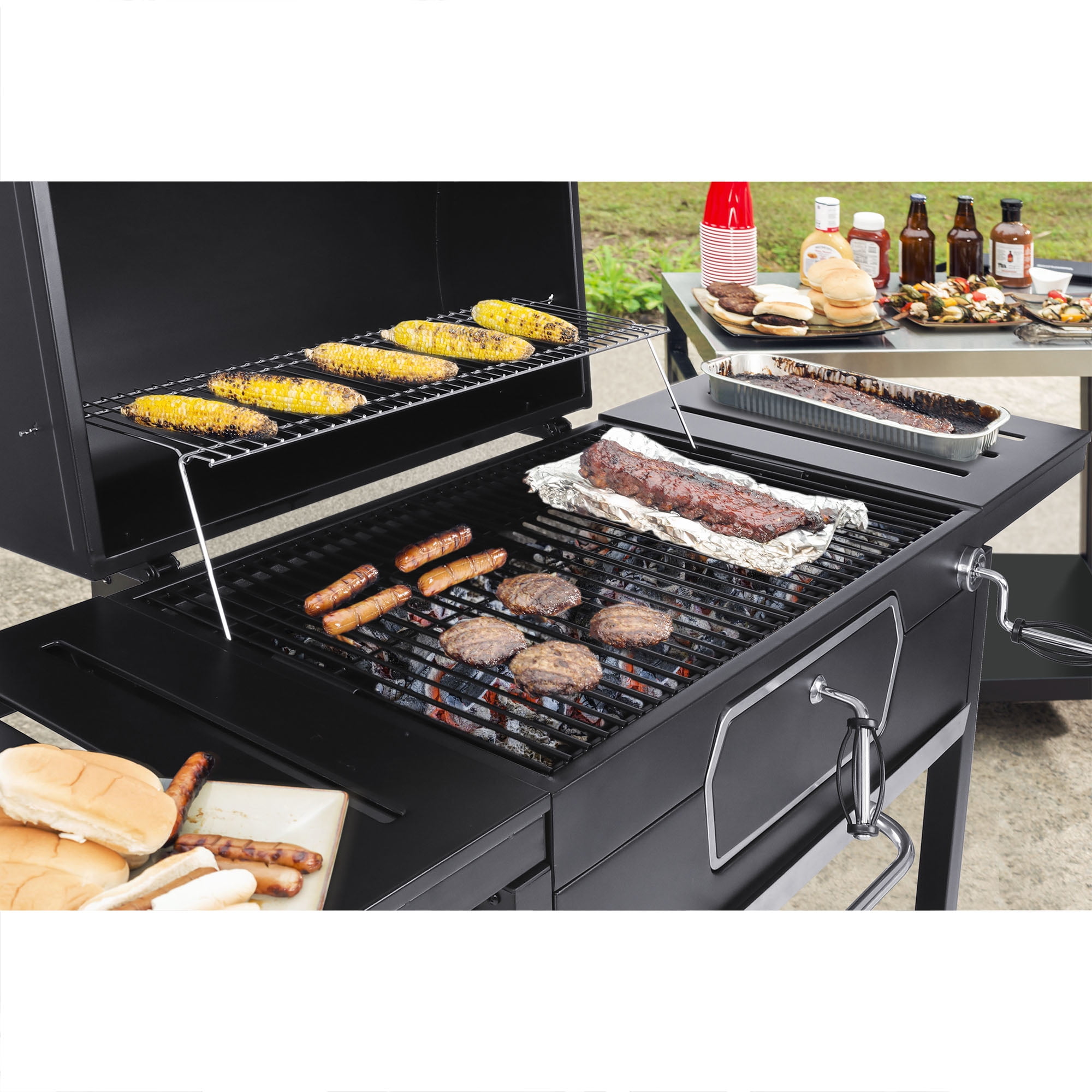 Royal Gourmet 30 in Deluxe Charcoal Grill and BBQ Smoker with Adjustable Pan (Black) xkxex