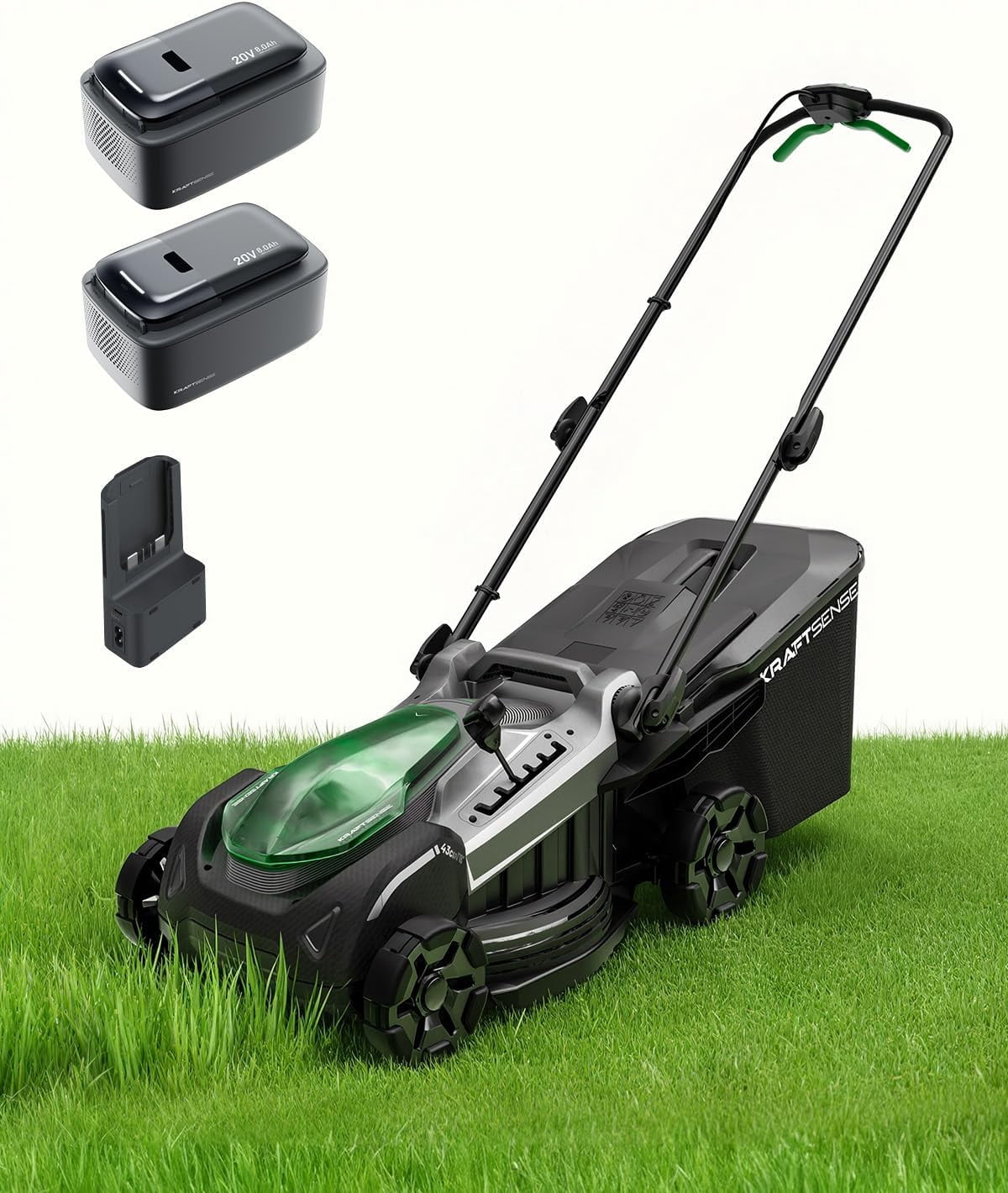 KraftSense 40V Electric Lawn Mower, Brushless Motor, 18-Inch Cutting Deck, 2x8.0Ah Batteries Included (Grey, 18 in) vuqtu