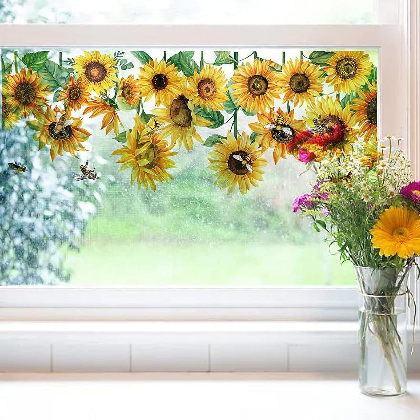 Generic Sunflower Bee Window Clings Static Decorative Film (Clear, 46.45 in x 15.74 in) tvb5z