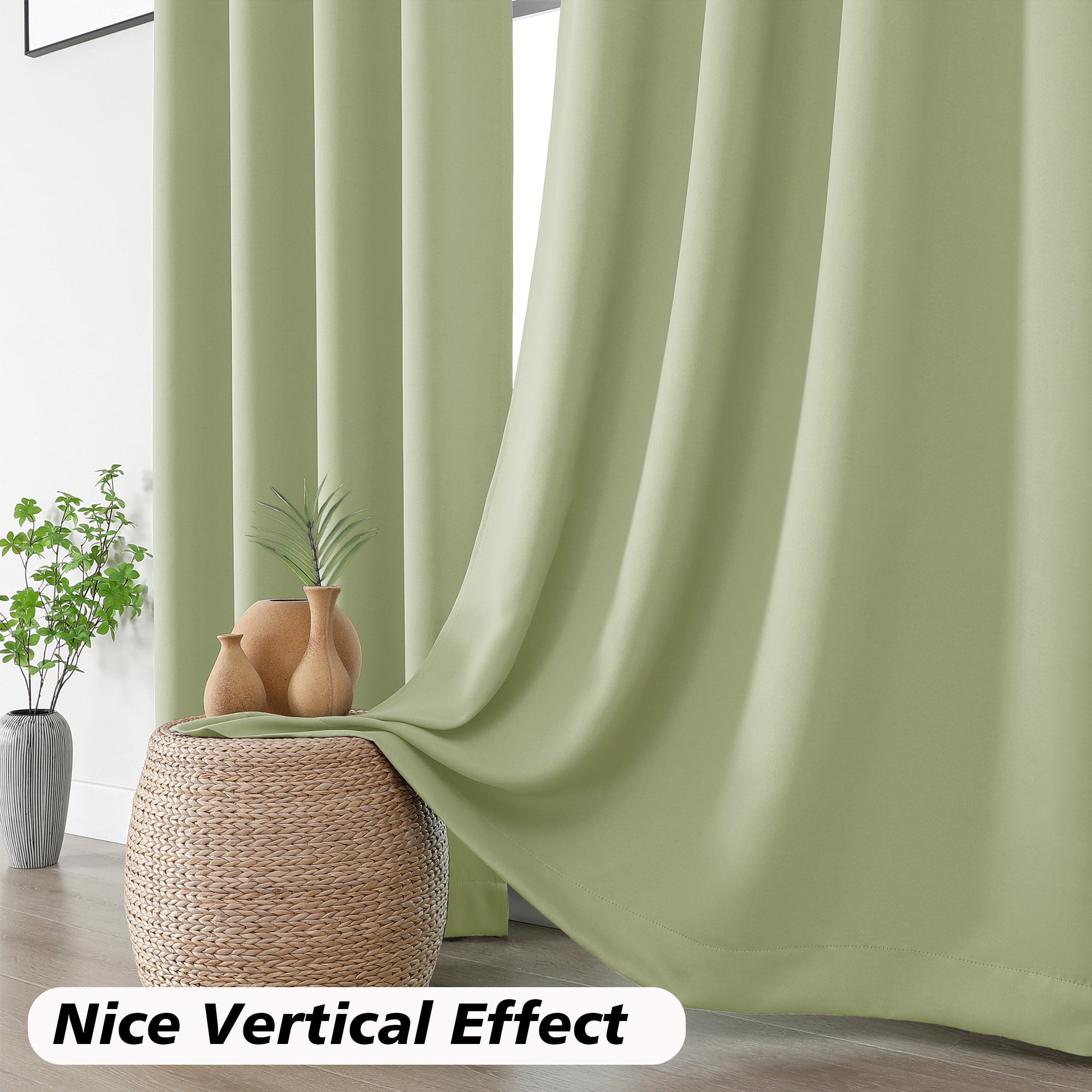 MKHILL Aether Thermal Insulated Blackout Curtains, Room Darkening Window Drapes for Bedroom and Living Room (Light Green, 40 in W x 54 in L, 2 Panels) 6gnxg