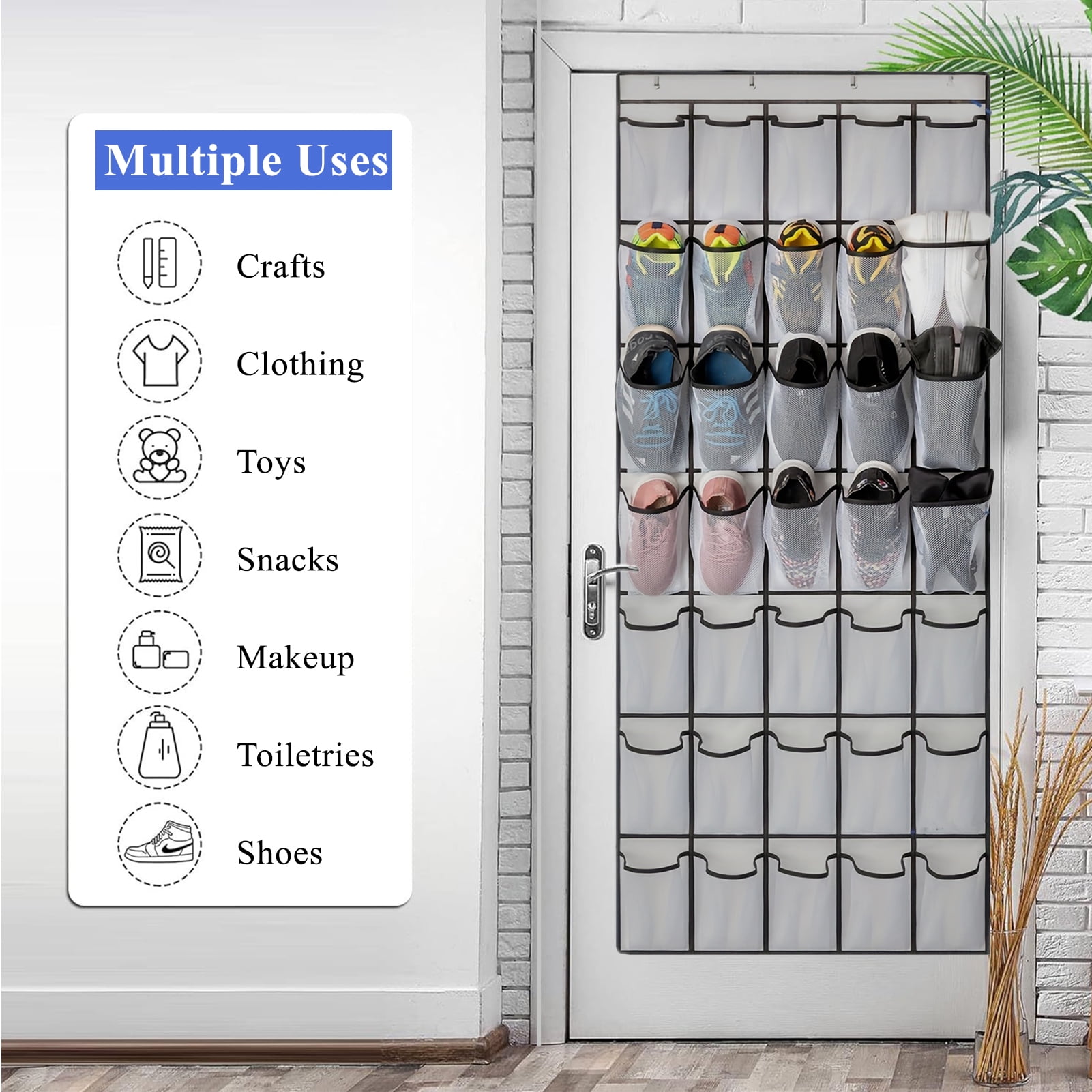 Aovky Over The Door Shoe Organizer, Hanging Closet Storage Rack with Breathable Mesh Pockets (Grey, 35 Pockets) 0br4b