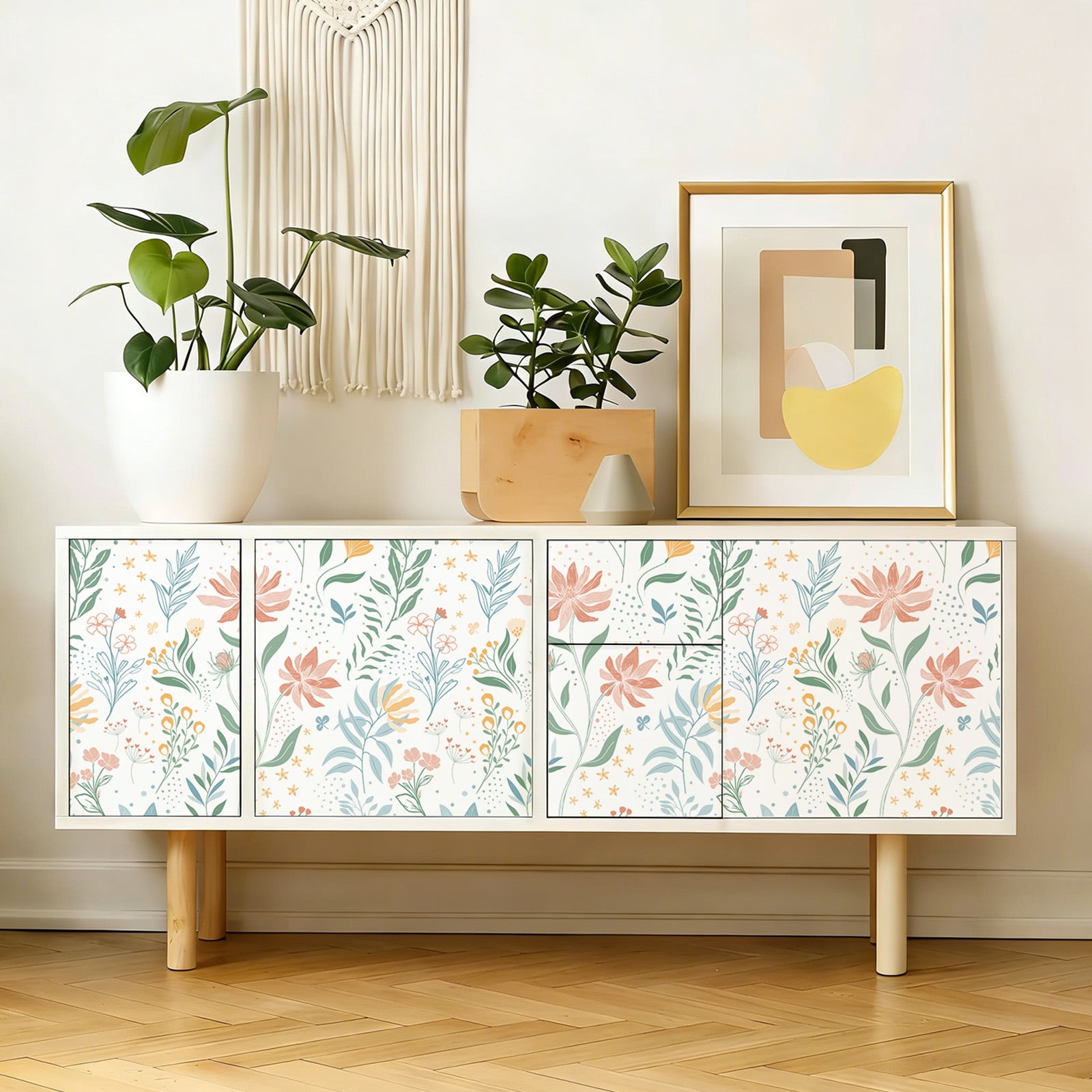 DAZLUTE Peel and Stick Floral Wallpaper, Removable Adhesive Contact Paper for Walls and Furniture (White, 17.72 in x 394 in) 2uguf