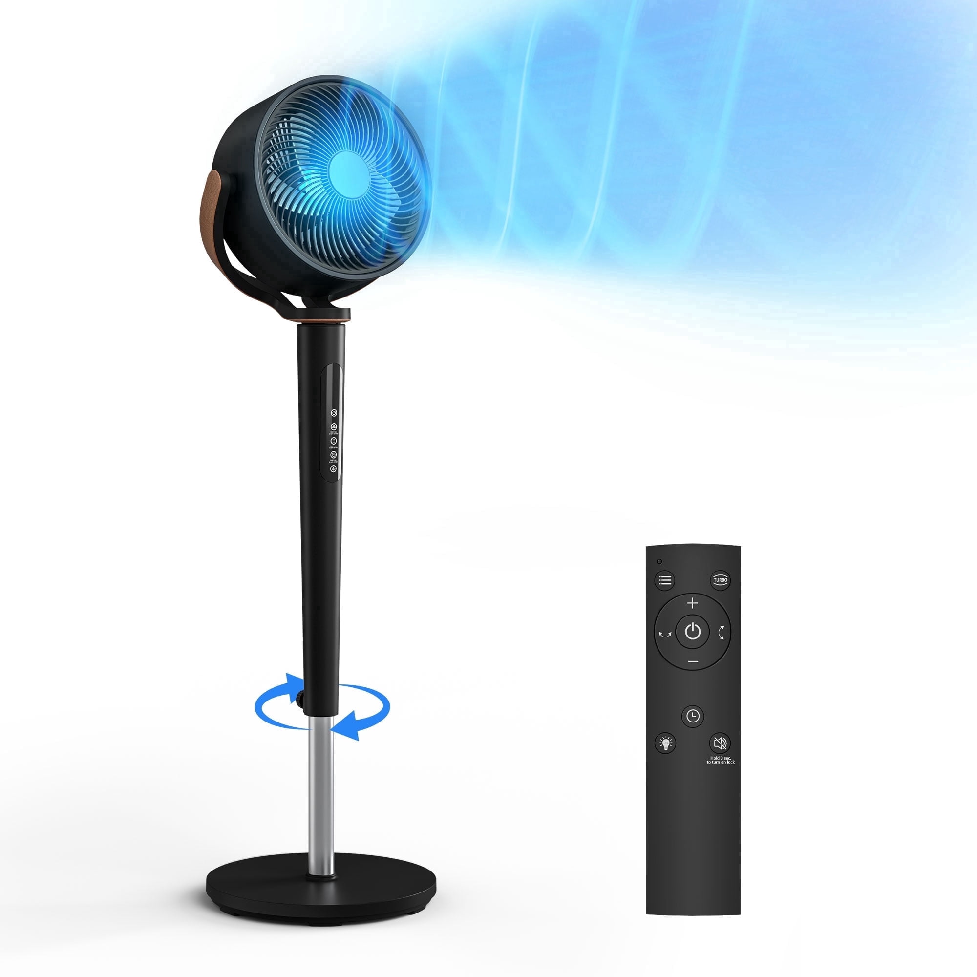 Nepsam Pedestal Fan with Remote, 16-Speed Quiet DC Motor, 120° Oscillation, Adjustable Height (Black, 45 in) zwjzw