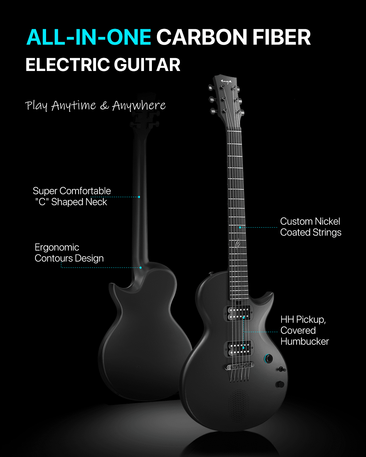 Enya Nova Go Sonic Smart Electric Guitar (Black, 38 in) yetgy