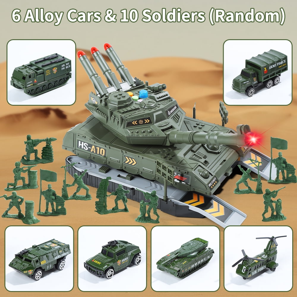 JoyStone Military Vehicle Set Battle Tank Toy with Realistic Light and Sound (6 Pack, Multi-Color) obcu4
