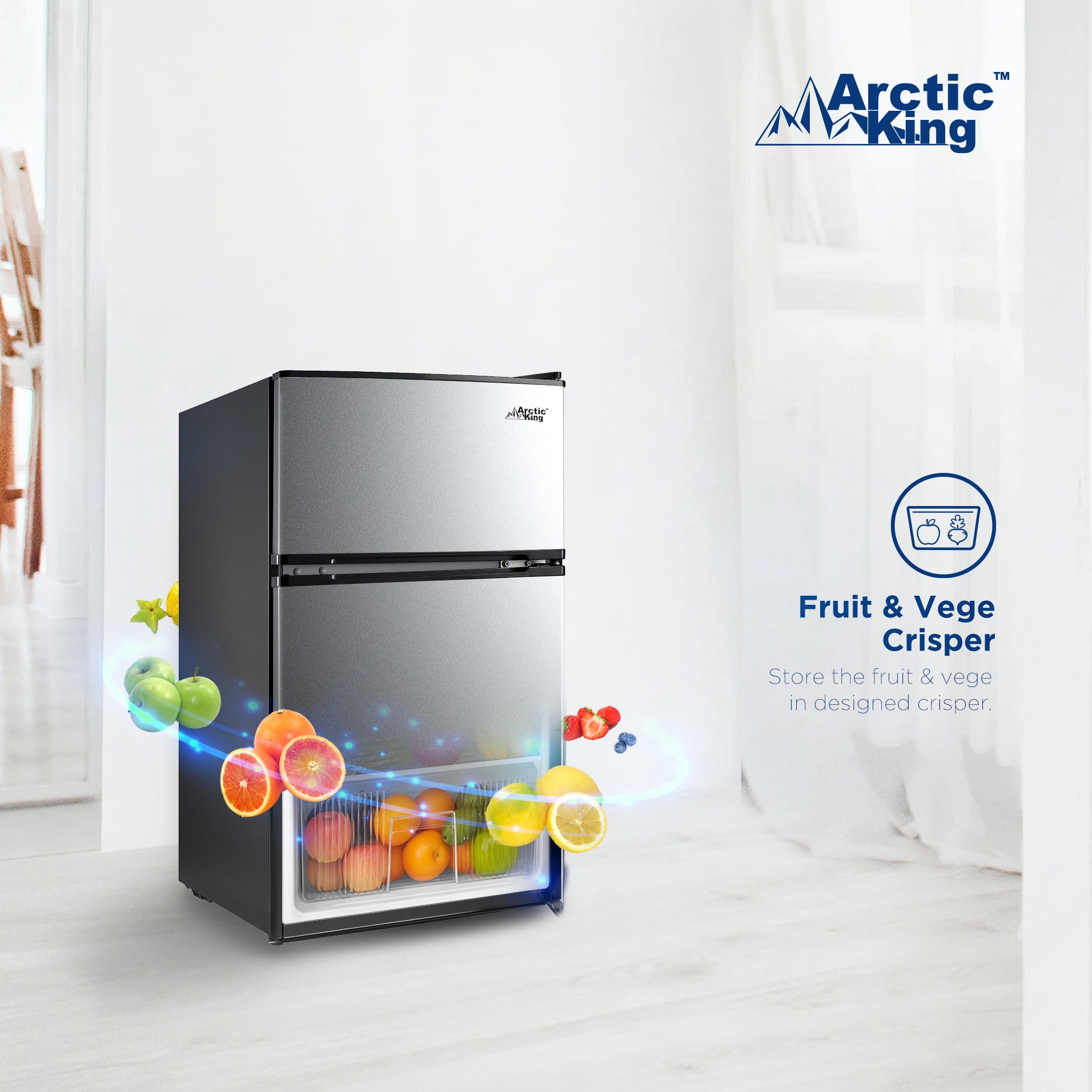 Arctic King 3.2 Cu Ft Two Door Mini Fridge with Freezer (Silver, 3.2 cu ft) d4hf4