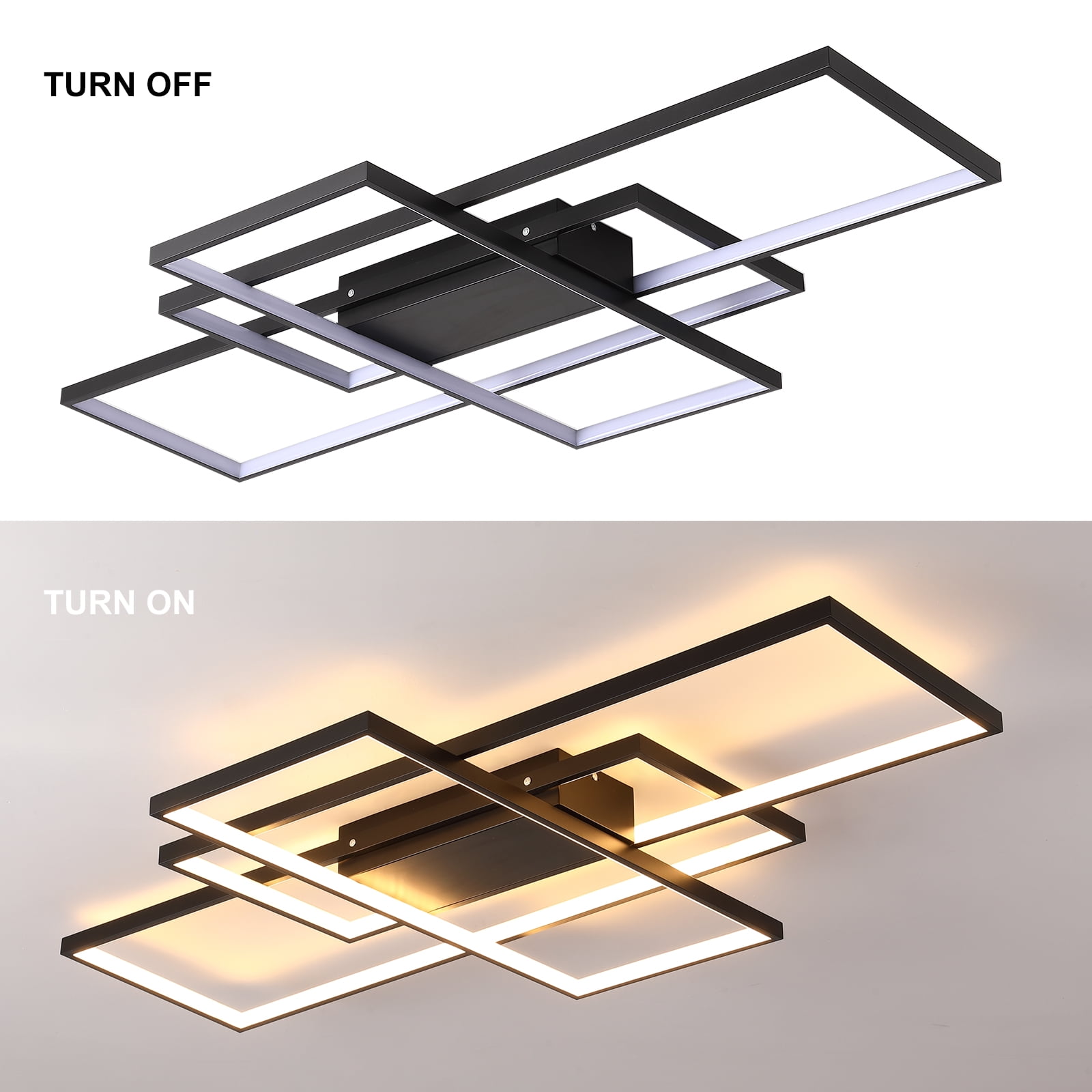 Garwarm 3-Square LED Ceiling Light, Modern Flush Mount Fixture with Remote Control (Black, 35.4 in) 58gf2