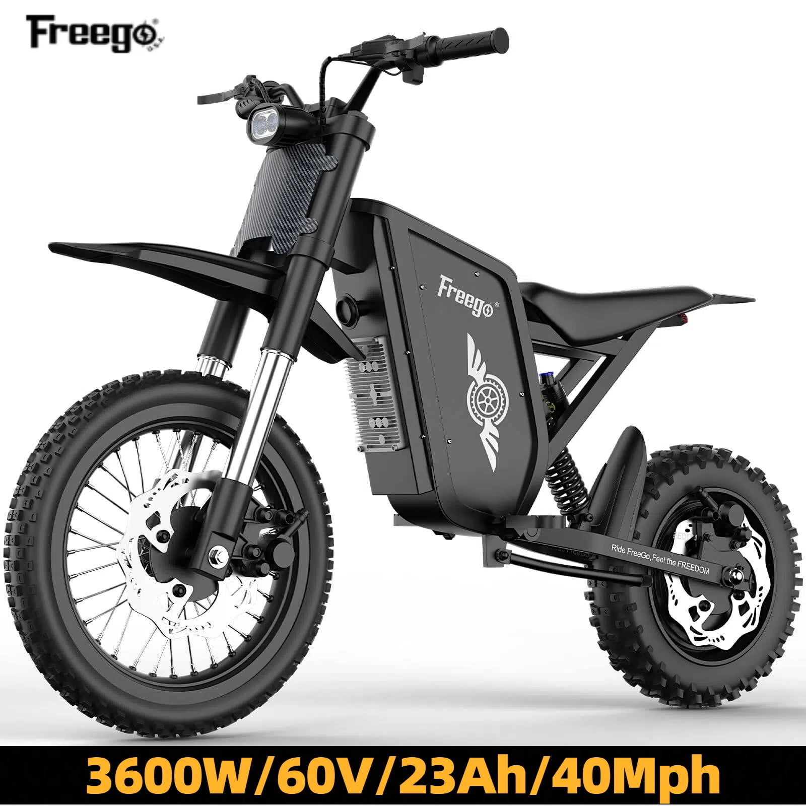 Freego X0 Electric Mountain Bike, High-Performance Off-Road E-Bike with 3600W Motor (Black, 60V 23Ah Battery) ua03g