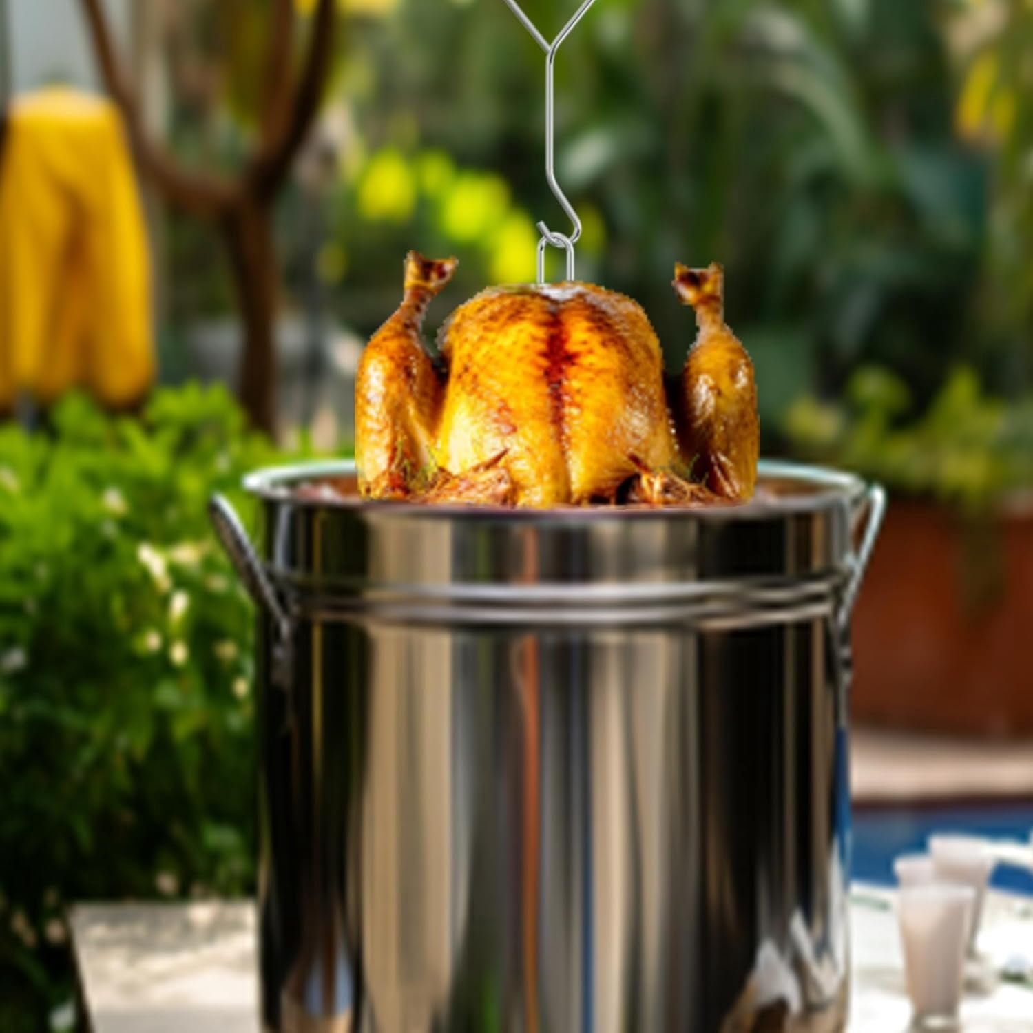 Zeokiar Turkey Fryer Rack and Vertical Chicken Roasting Stand with Lifter Hook (1 Piece) iizxw