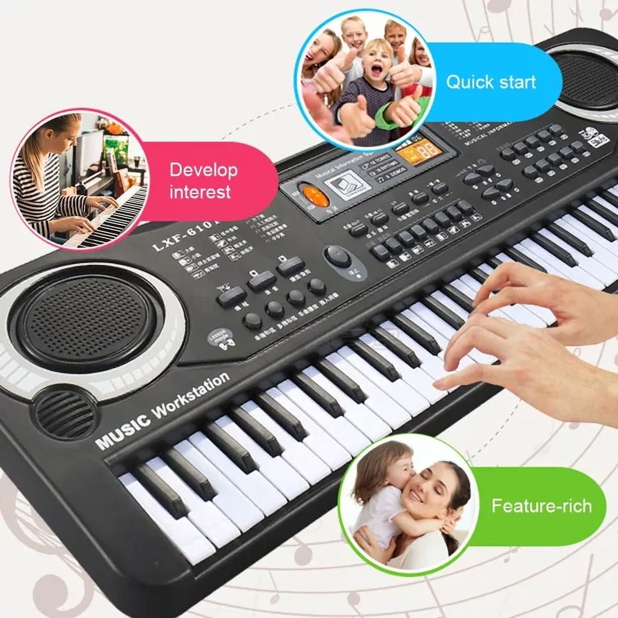 Haokaini 61-Key Electronic Piano Keyboard for Kids with Microphone (Black, 21.3x6.7x2.1 in) jwyct