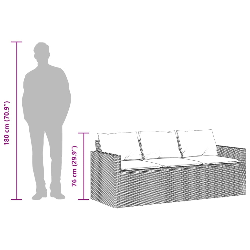 vidaXL 3-Seater Patio Sofa with Cushions (Beige, 74.8 in x 25.6 in x 26.8 in) ewzyw