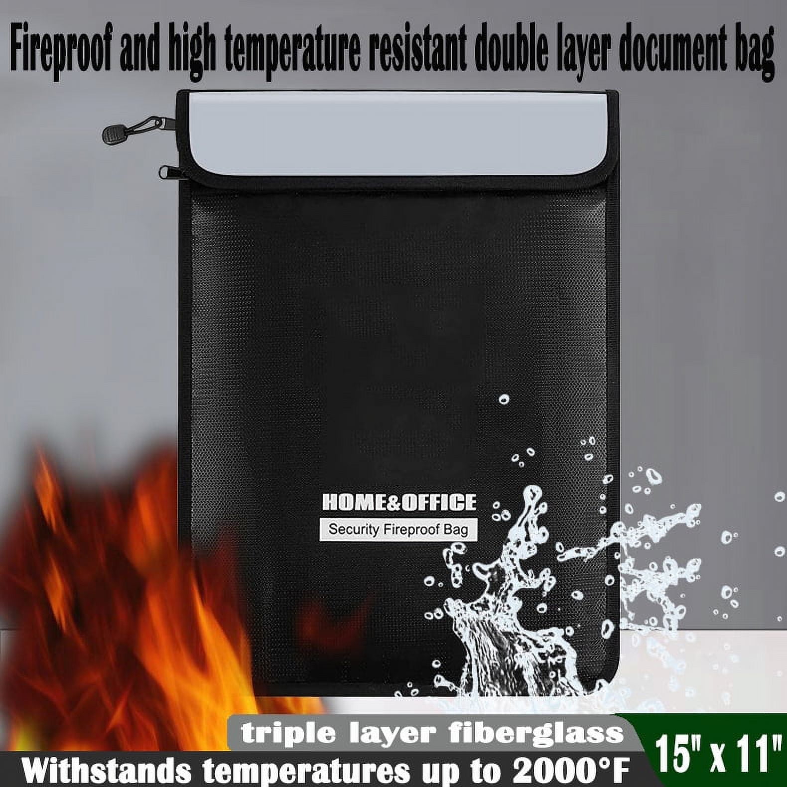 Sherry Fireproof and Waterproof Document Bag, Silicone-Coated Fiberglass Security Pouch (Black, 15 in x 11 in) 9nd0s