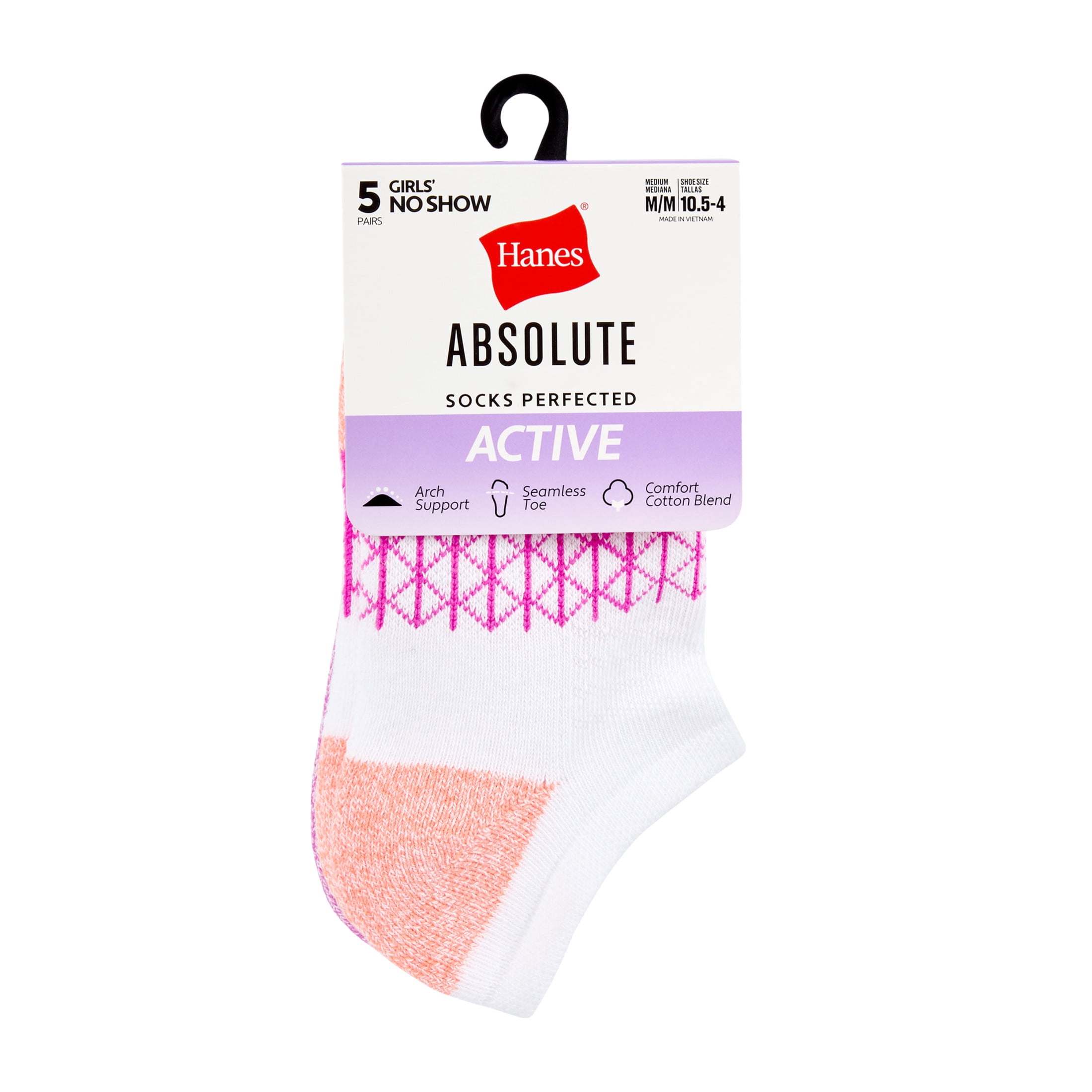 Hanes Girls No-Show Socks Cushioned Athletic Footwear (White, 5-Pack) dx582