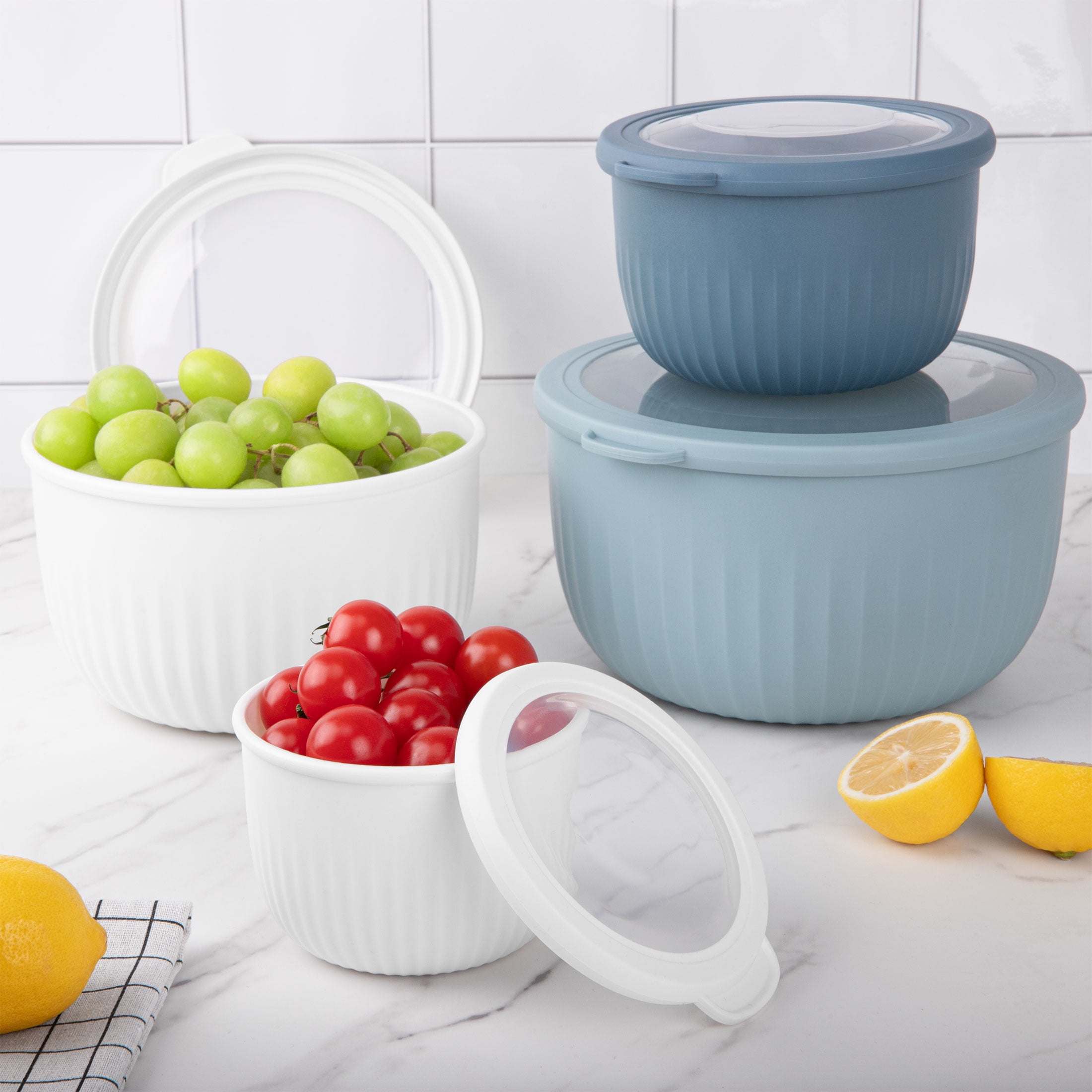 GPED 8-Piece Nesting Mixing Bowl Set with Airtight Lids, BPA-Free Plastic Prep Bowls for Kitchen Cooking and Storage (Blue, 8-Piece Set) o380n