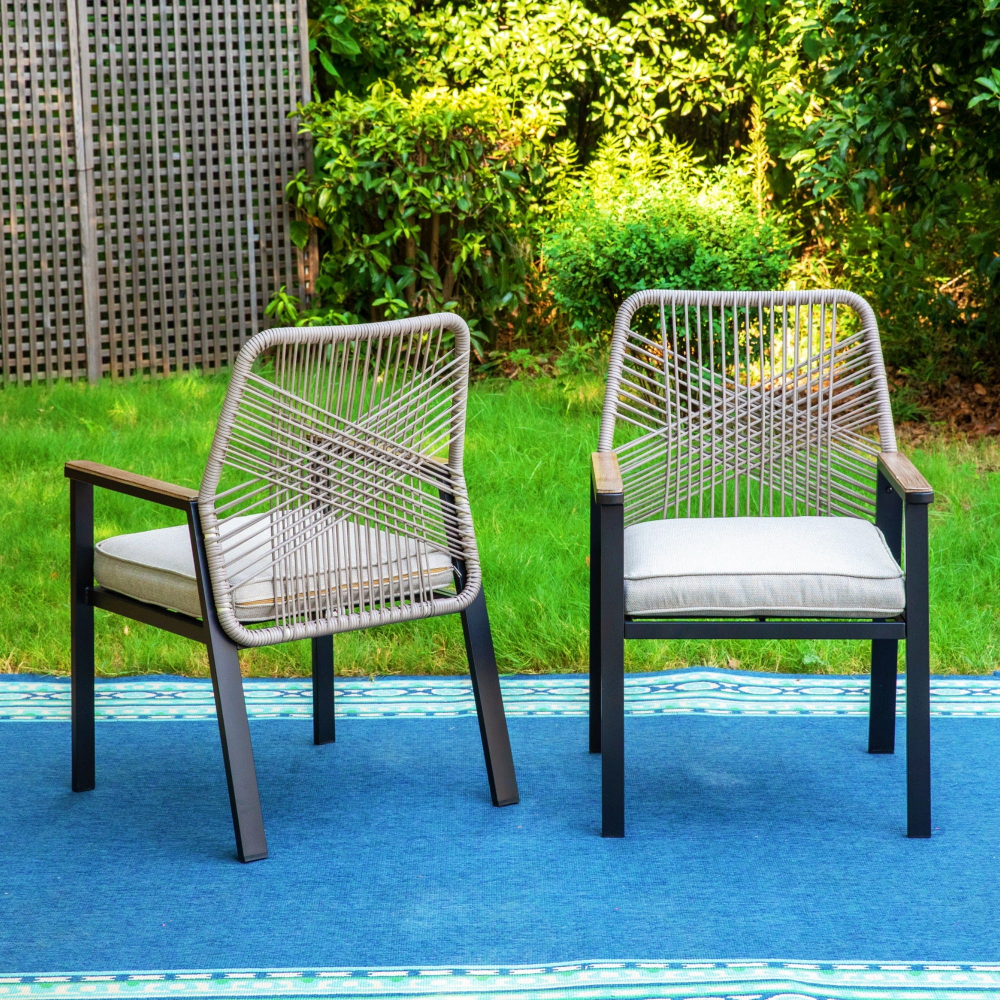 MF Studio 5-Piece Outdoor Patio Dining Set, Rattan Rope-Woven Chairs and 34.2 in Square Table (Black and Beige, 5-Piece Set) 0m3xf