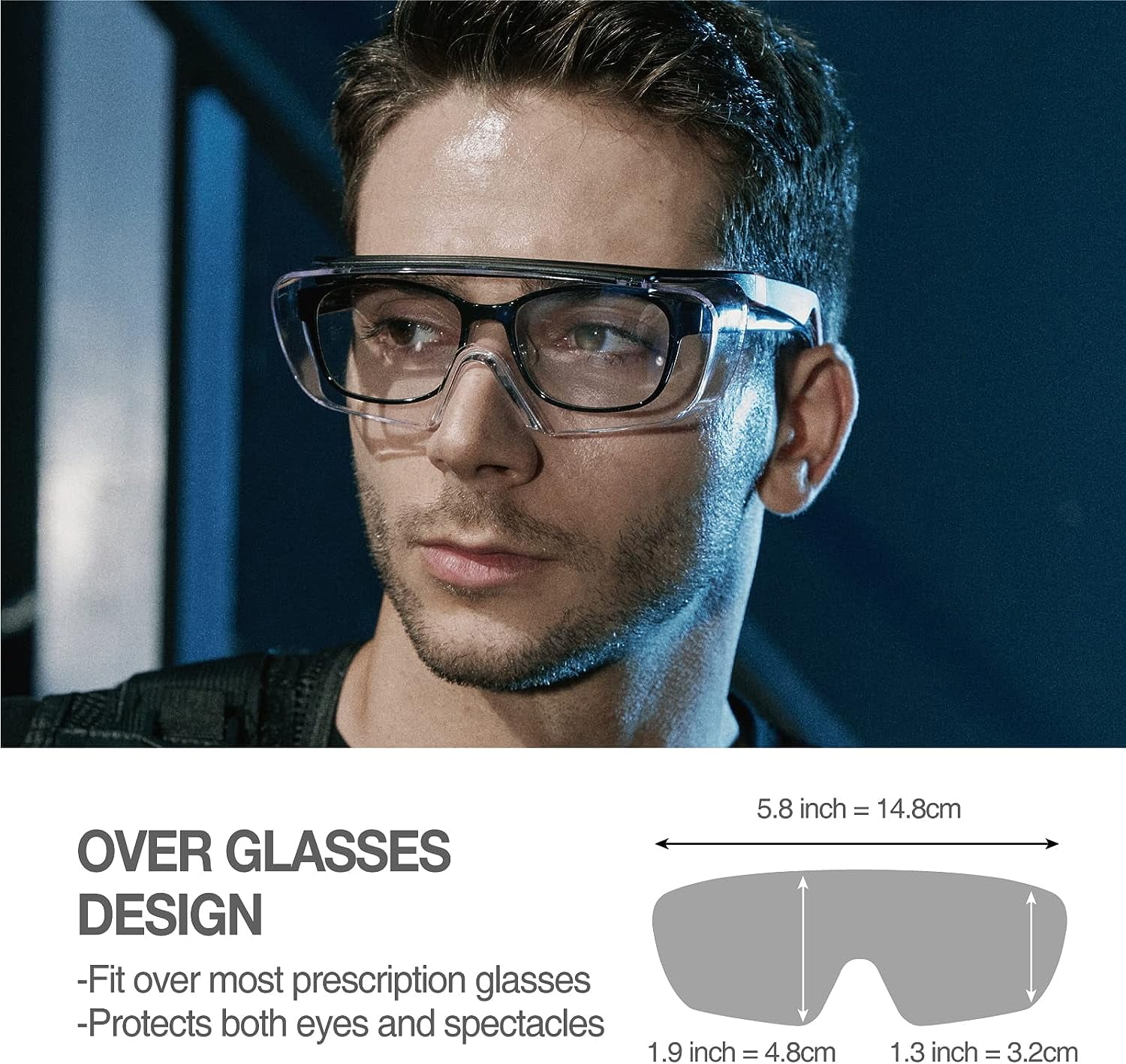 DEX FIT SG210 Safety Over Glasses, Impact Resistant Polycarbonate Lens, Anti-Fog & Anti-Scratch (Grey, One Size) vv8mv