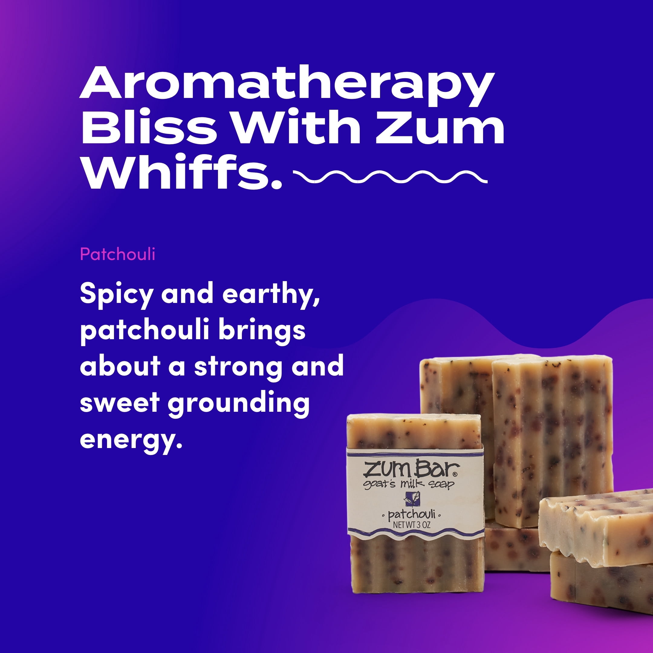 ZUM Goat's Milk Soap Bar, Patchouli Scented Moisturizing Cleanser (3 oz, 6 Pack) zmfc0