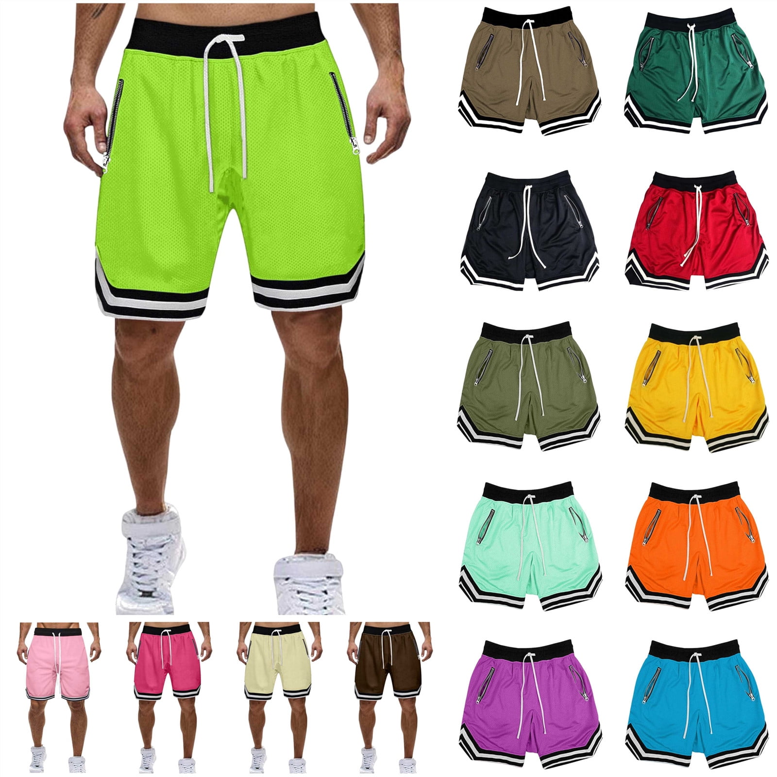 BiZtdJrK Mens Gym Shorts Breathable Mesh Workout Running Shorts with Zip Pockets (Black, XXXXL) t3flp