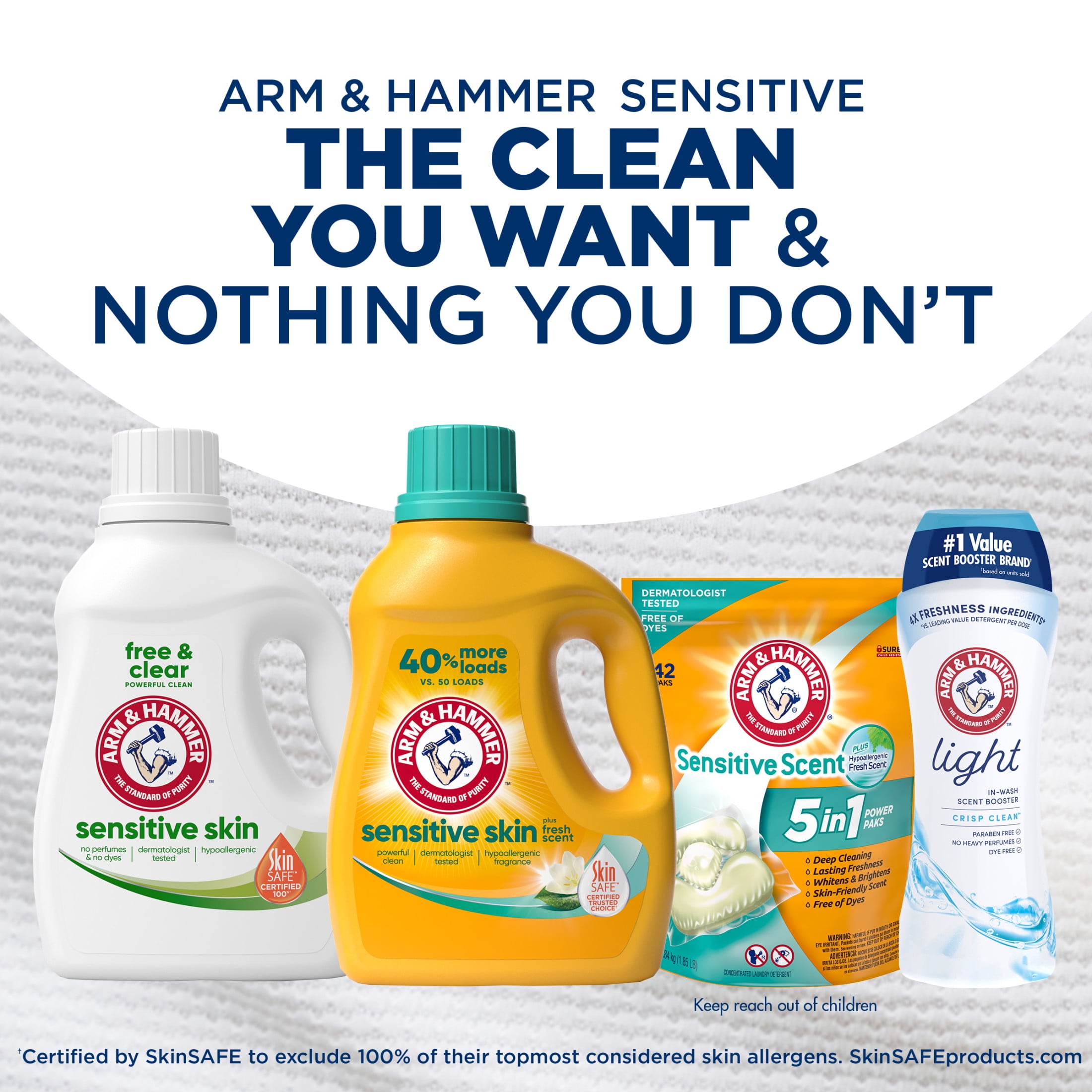 ARM & HAMMER Sensitive Skin Liquid Laundry Detergent, Hypoallergenic Fresh Scent (105 fl oz) 1b0ph