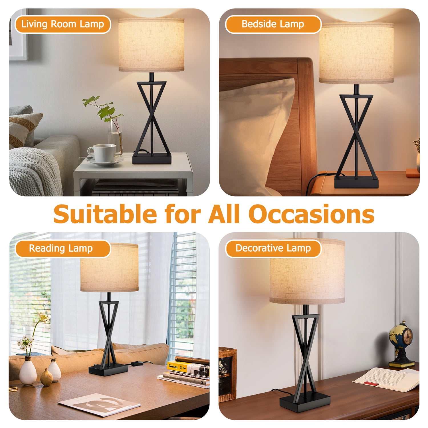 Walchoice Modern Table Lamp, Minimalist Bedside Desk Lamp with Linen Shade (Matte Black, 15 in) 8ly8o
