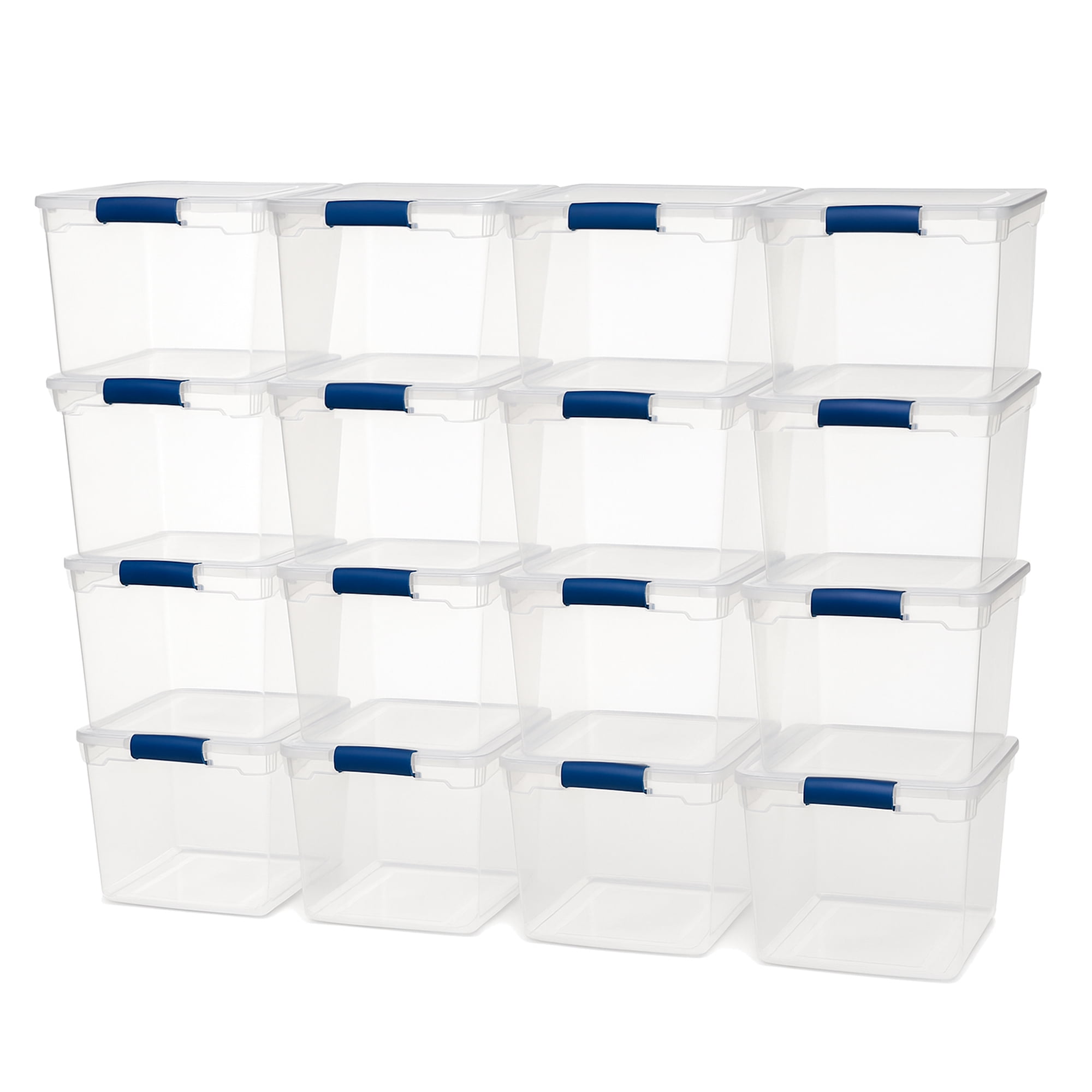 Homz Heavy Duty Stackable Storage Containers with Latching Lids (Clear, 31 Quart, 16 Pack) yheq9