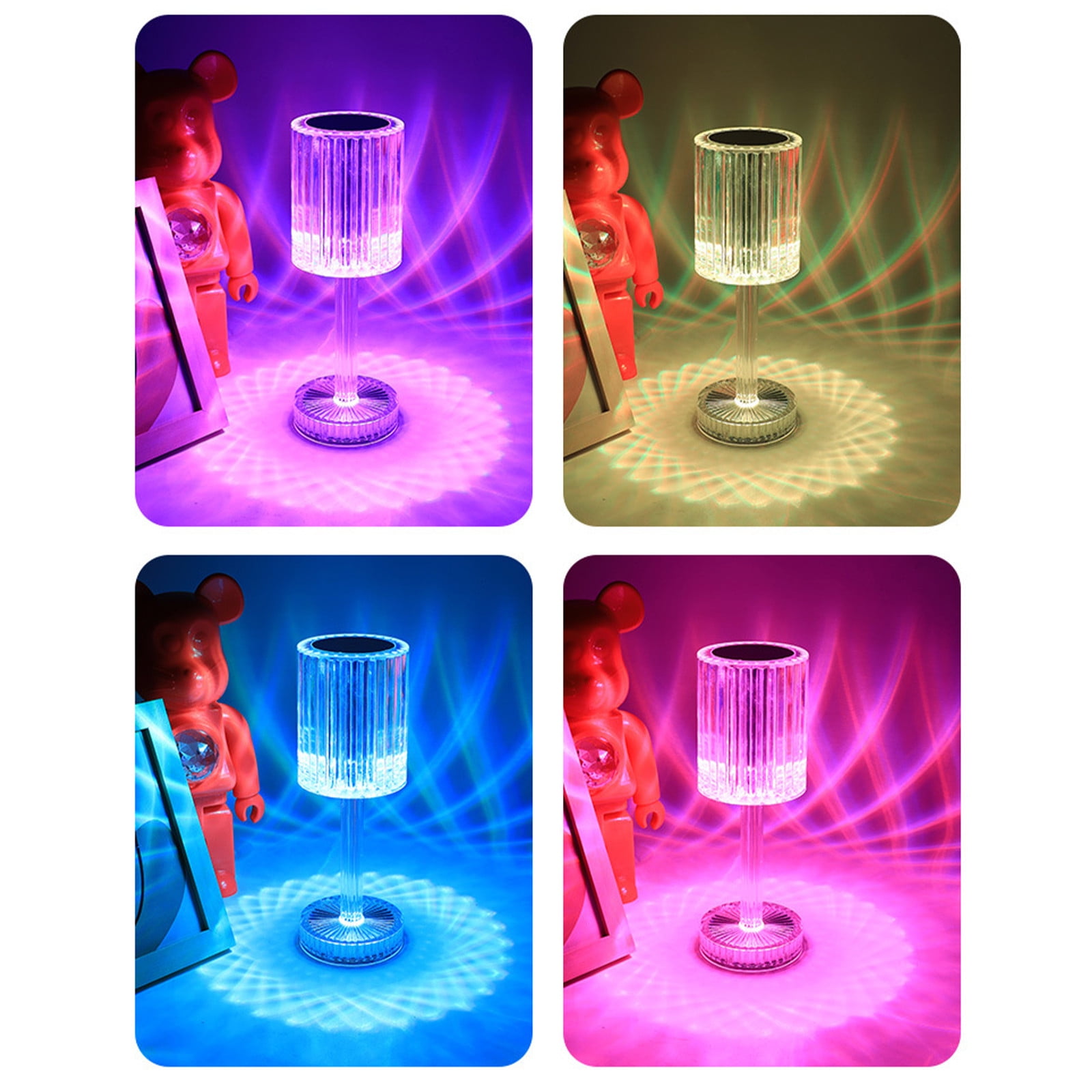 Kezqiaxn Crystal LED Desk Lamp, 16-Color RGB Touch Control Rechargeable Night Light for Bedroom and Office (1 Pack) lybgi
