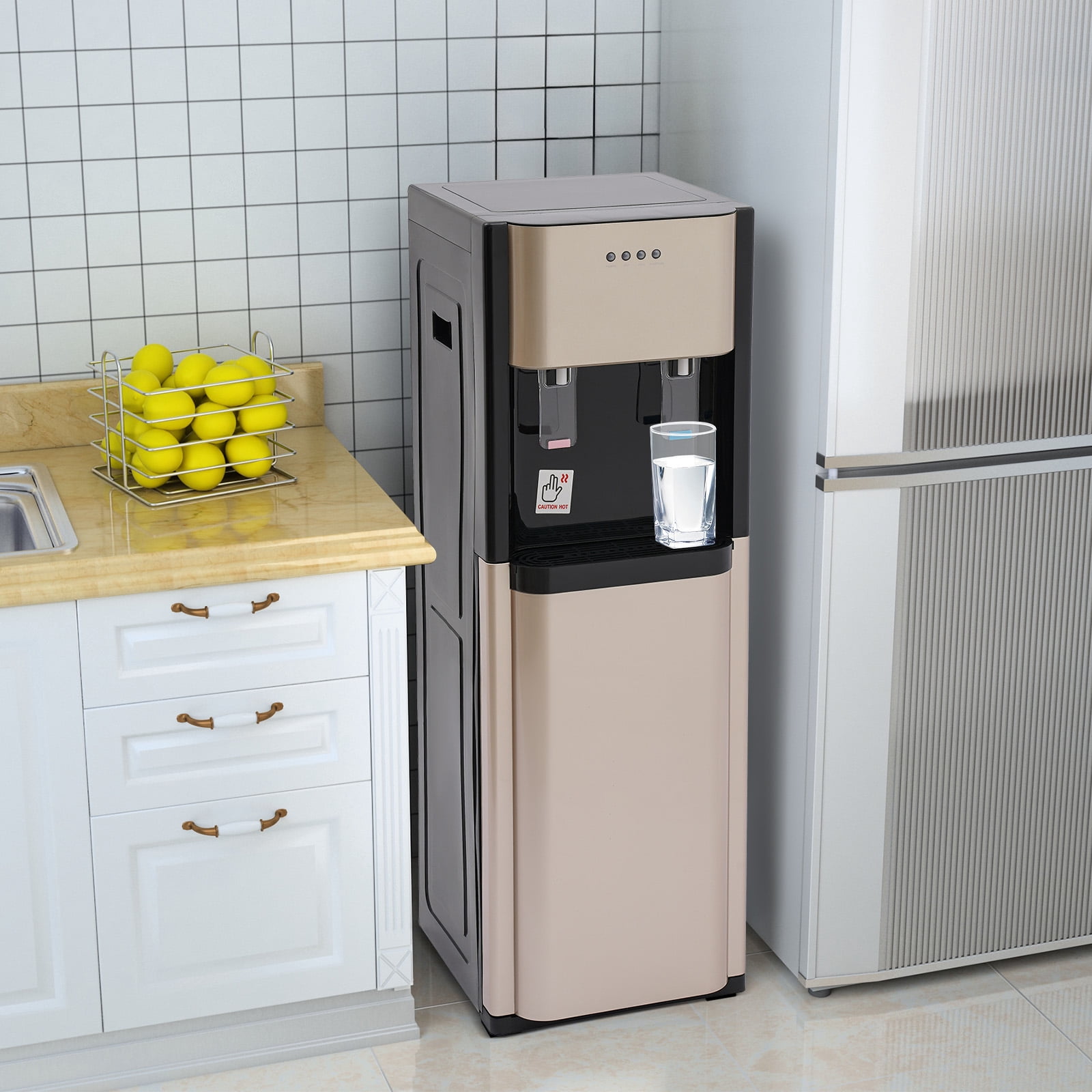Generic Floor Standing Water Dispenser Bottom Loading Hot and Cold Drinking Machine (Gold, 5.28 Gallon) kn9u8