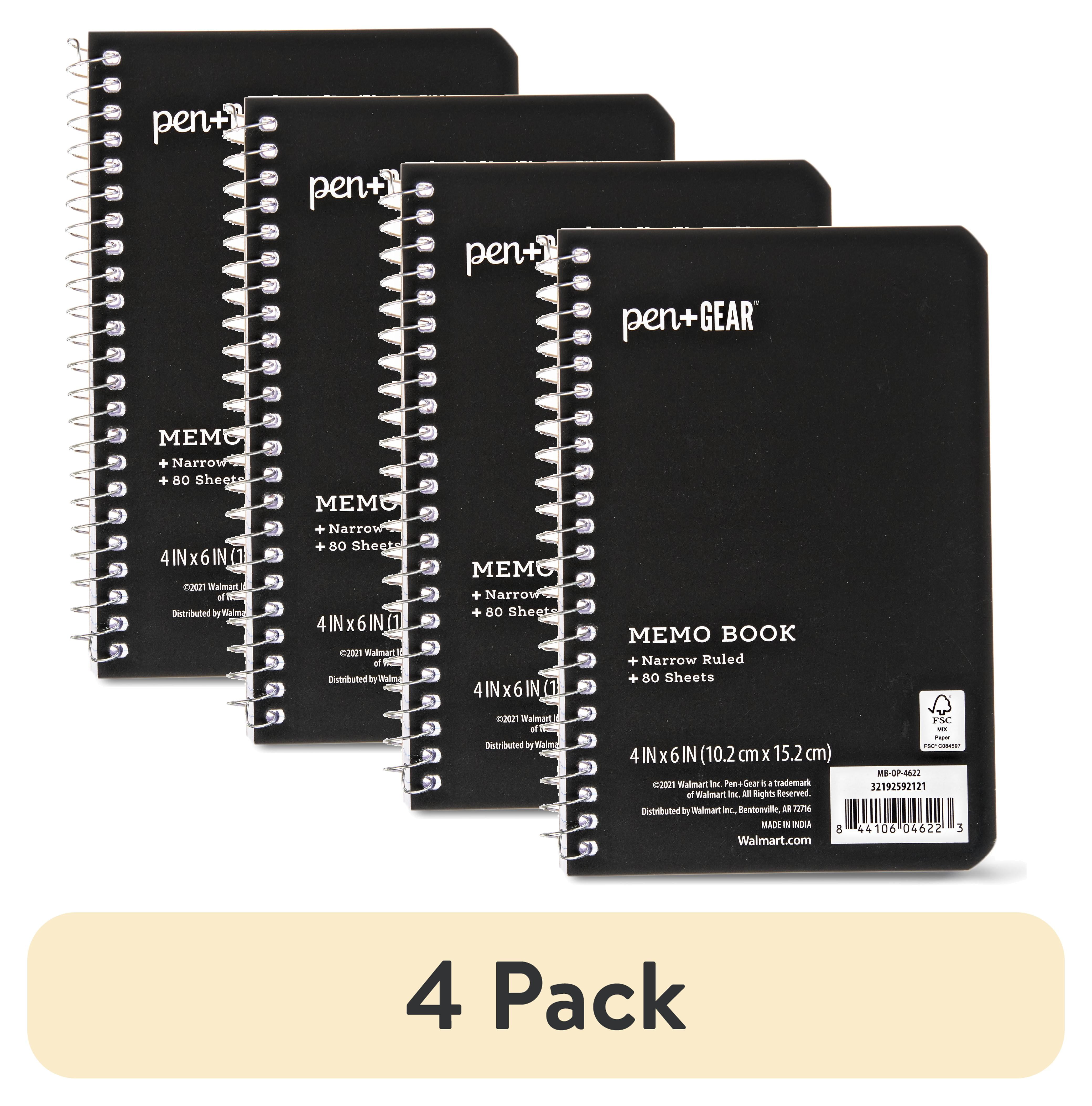 Pen+Gear Memo Book Narrow Ruled Spiral Notebook (Black, 4 in x 6 in, 4 Pack) 8pbv3