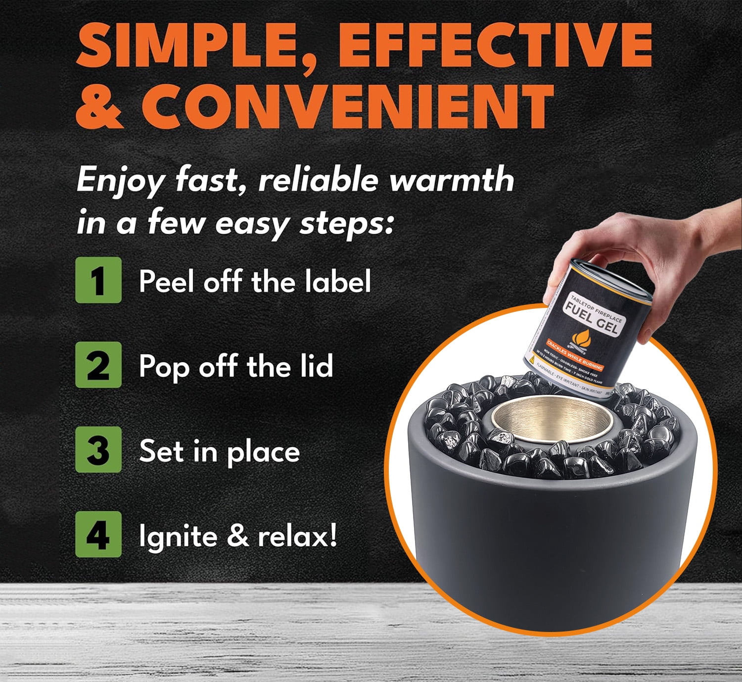 CROWN FIRE Standing Fire Pit with Decorative Stones (Black, 12 in) jepui