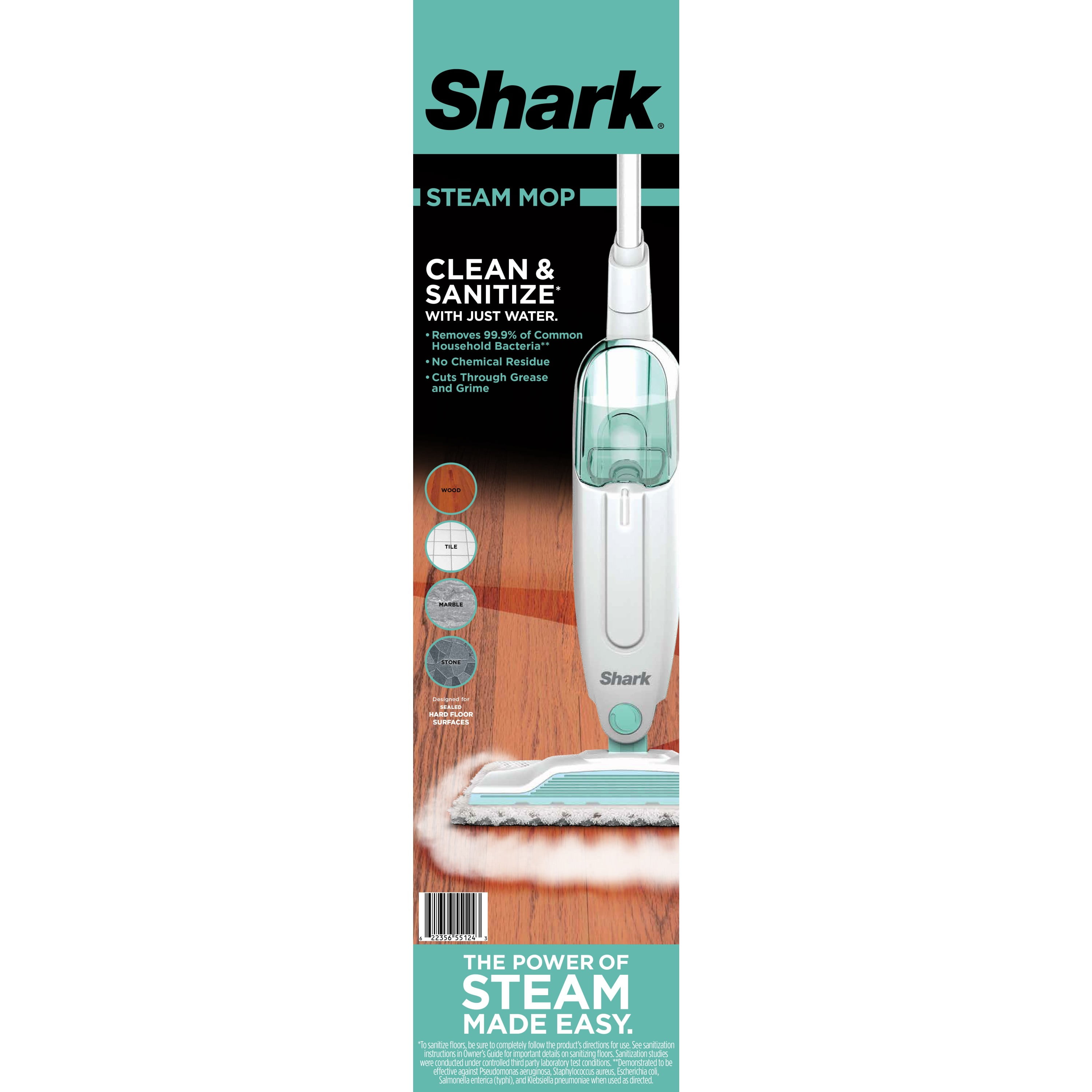 Shark Steam Mop, Corded Hard Floor Cleaner, Chemical-Free Sanitization, Lightweight Design (White, 18 ft Cord) rk0do