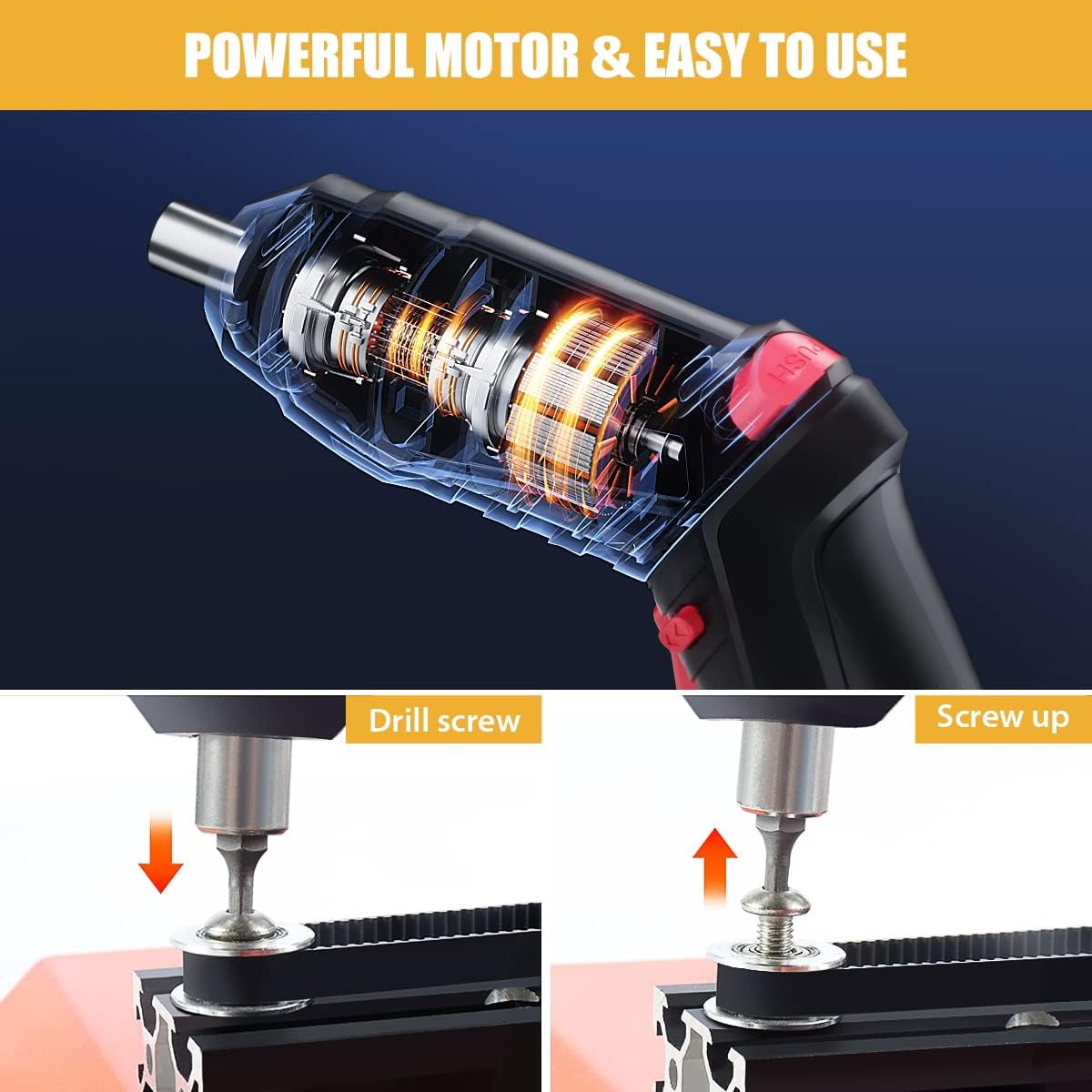 BN-LINK Cordless Electric Screwdriver Set, USB Rechargeable Power Tool with Rotating Handle, LED Light, and 45-Piece Accessory Kit 8hzow - Image 4