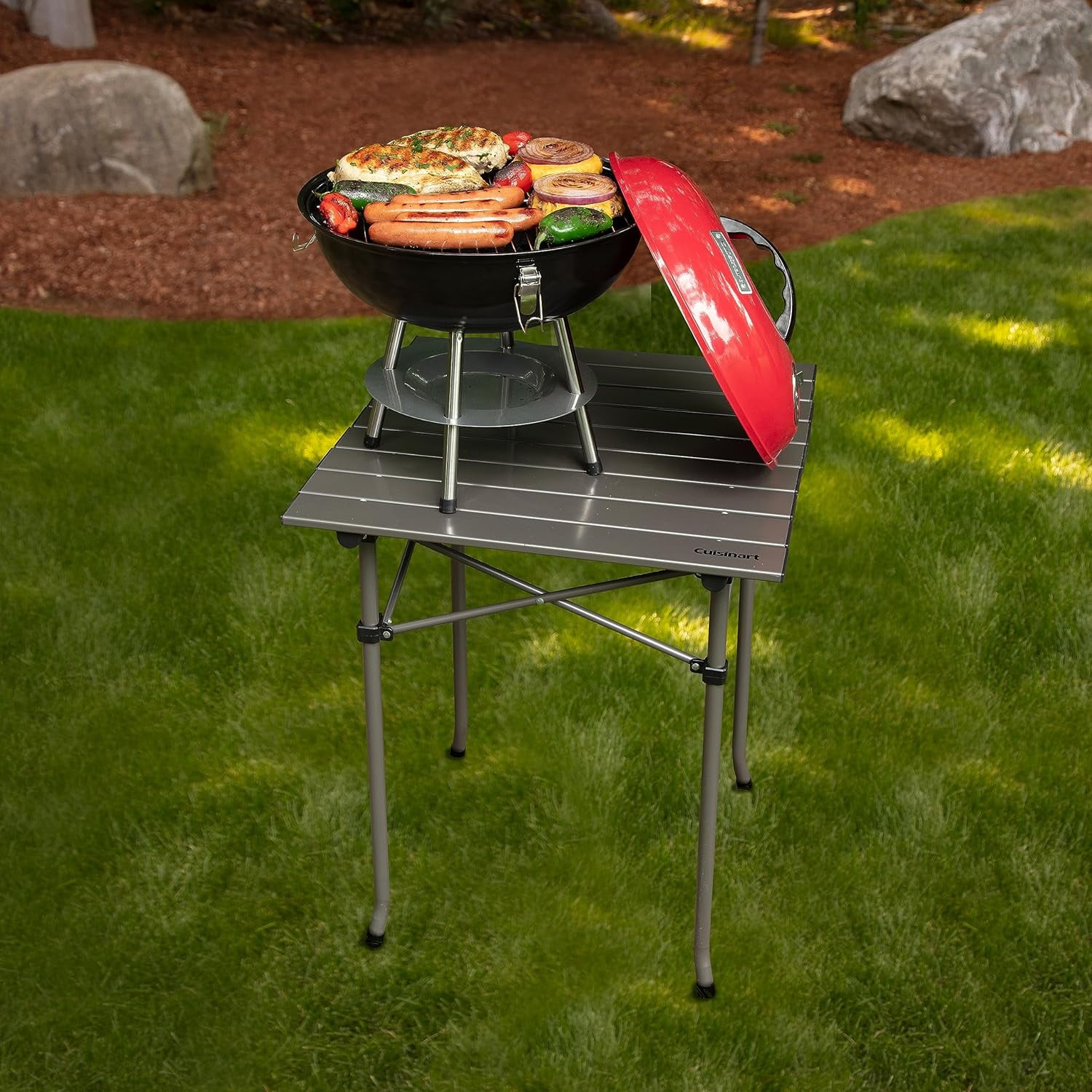 Cuisinart Charcoal Tabletop Kettle Grill, Portable Outdoor BBQ for Camping (Red, 14 in) k9934