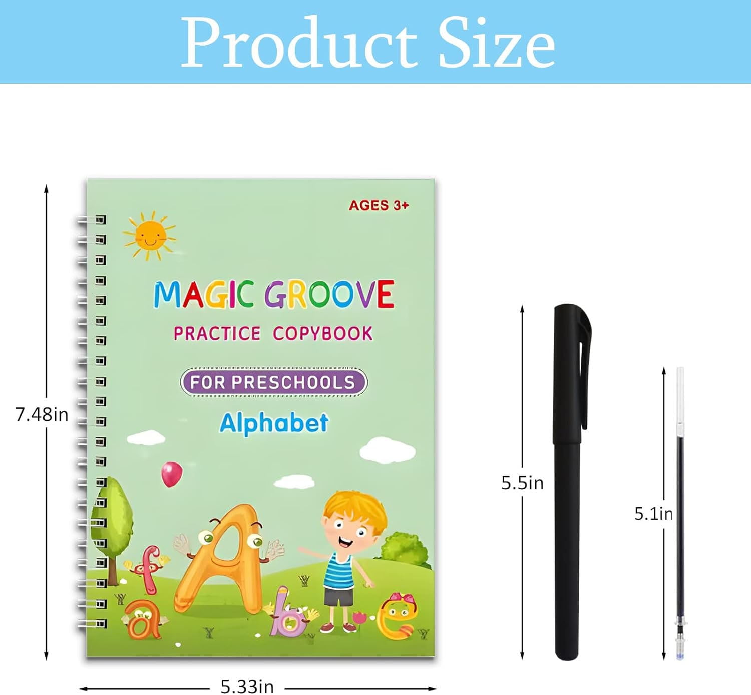 Bexikou Grooved Handwriting Practice Copybooks, Reusable Calligraphy Tracing Workbooks for Kids (4 Books with Pens) 2lf2u