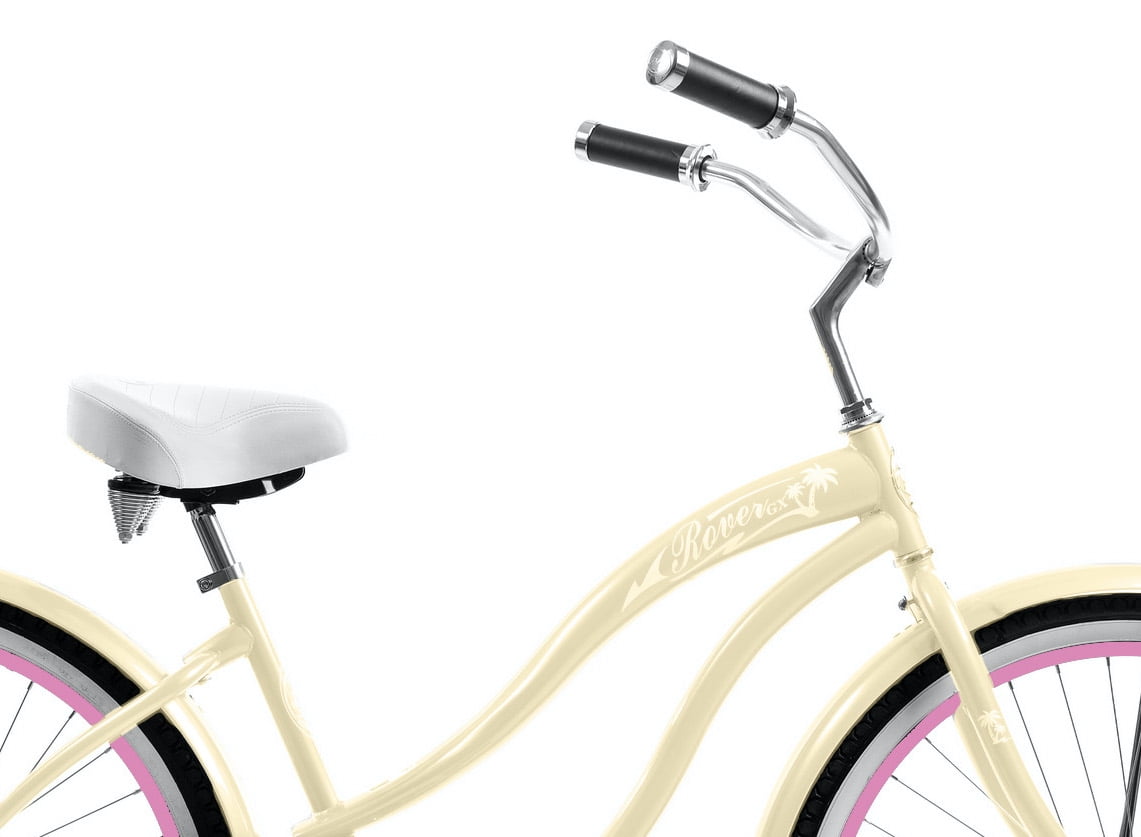 Wonder Wheels 26 in. Beach Cruiser Bicycle, Single Speed Bike with Fenders (Vanilla & Pink, 26 in.) 078ug