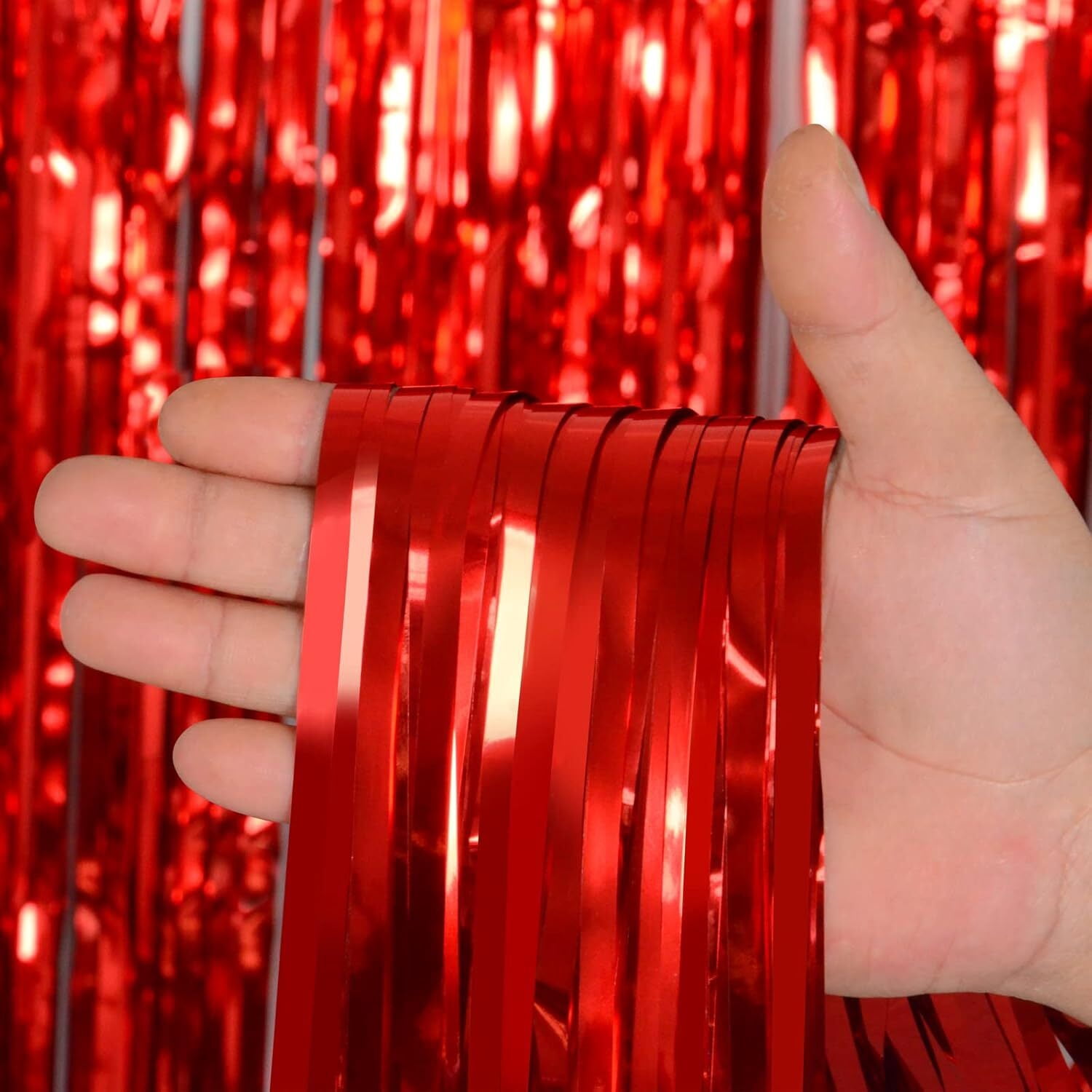 LQQBOX Foil Fringe Backdrop Curtains for Party Decorations (Red, 3 Pack, 39 in x 79 in) 91mod