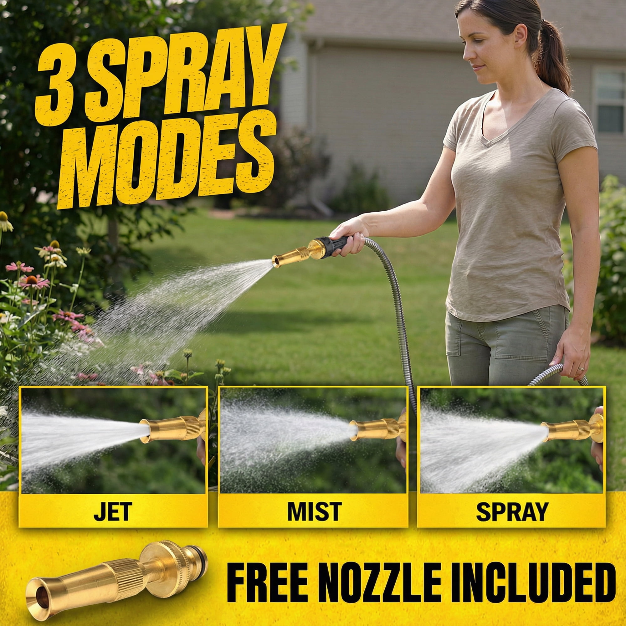 Bionic Steel Pro Garden Hose (Stainless Steel, 50 ft) Heavy Duty Kink-Free Outdoor Water Hose with Spray Nozzle kcxo6