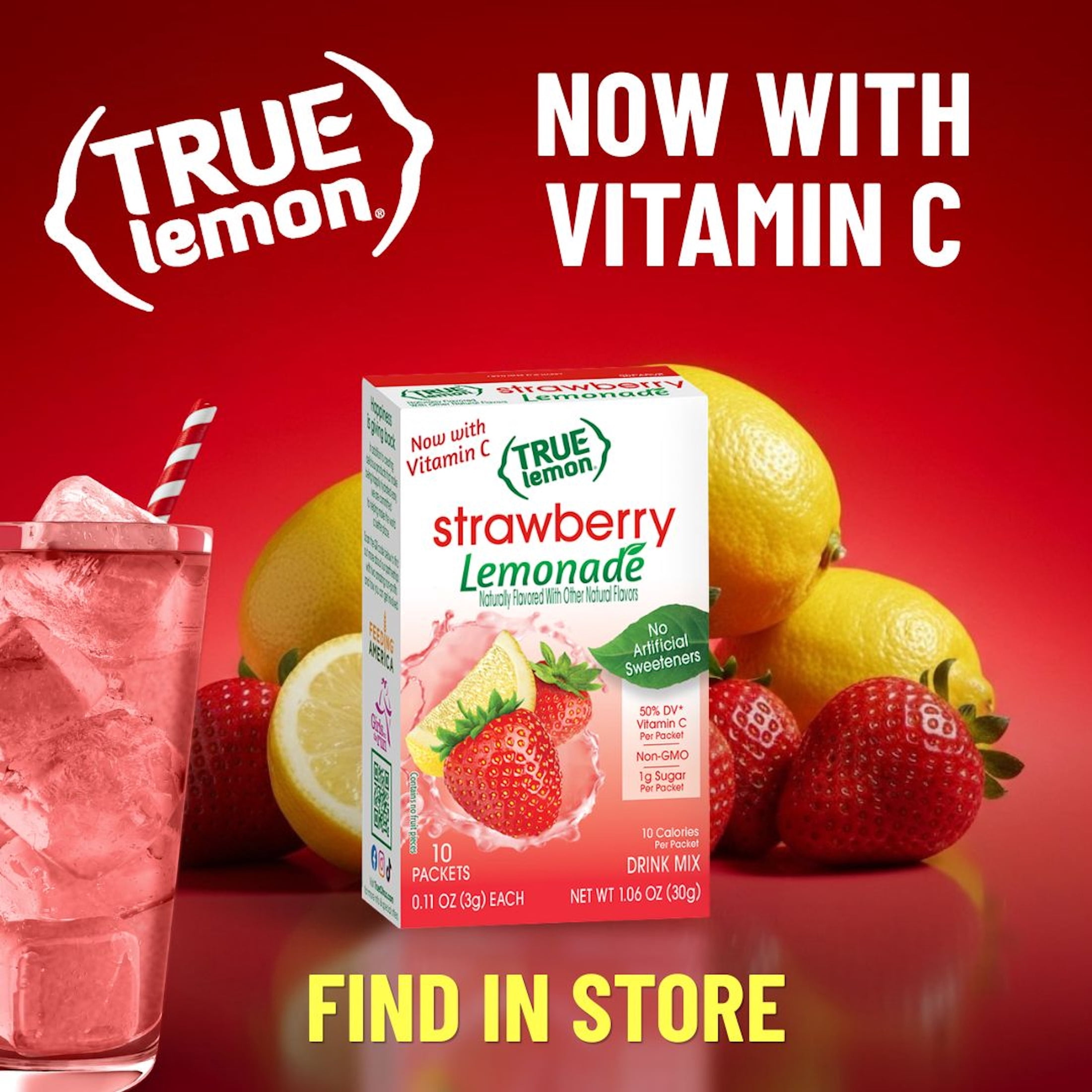 True Lemon Strawberry Lemonade Drink Mix Powder (10 Count, 1.06 oz) zt6q9