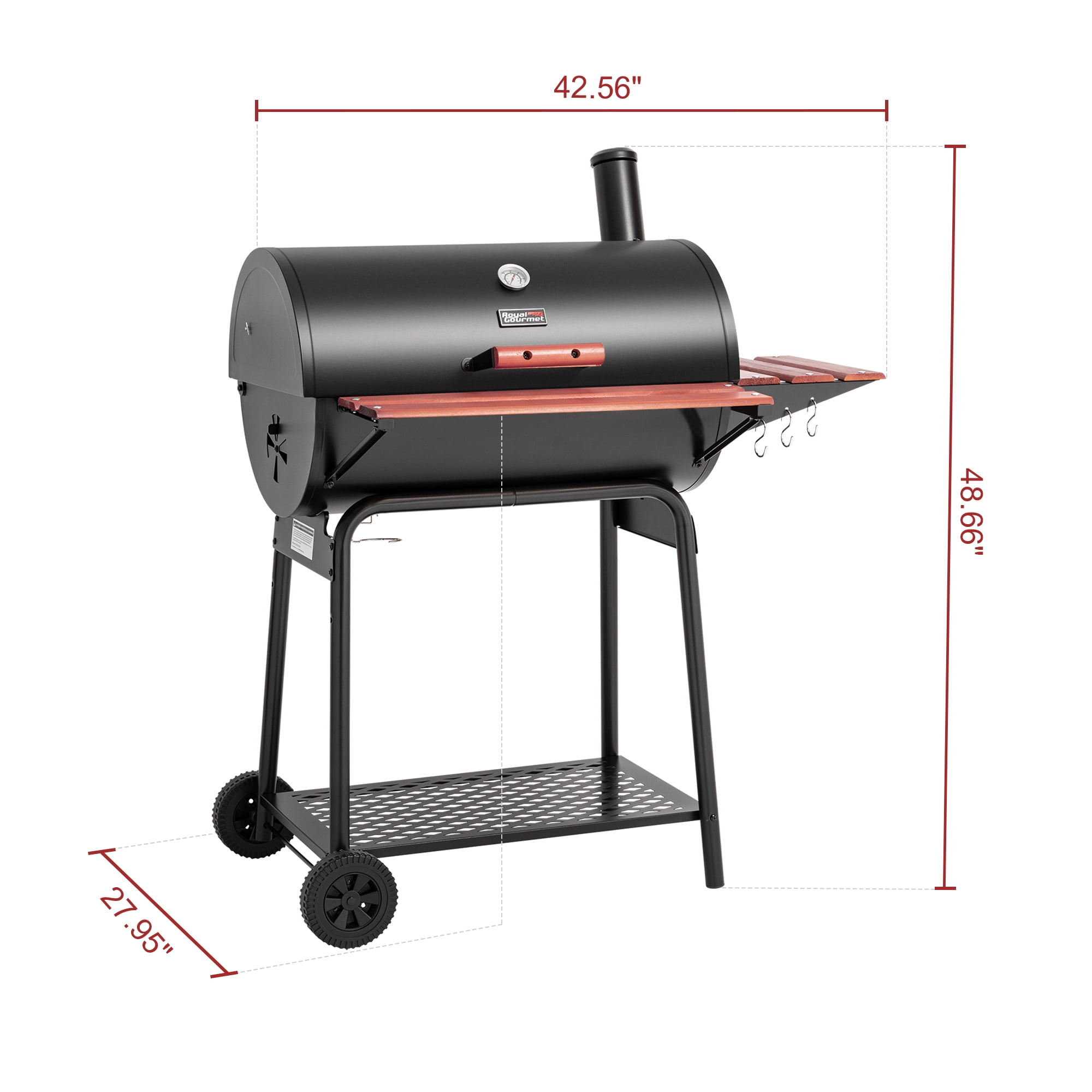 Royal Gourmet CC1830V 30 in Barrel Charcoal Grill with Side and Front Tables (Black) kqitm