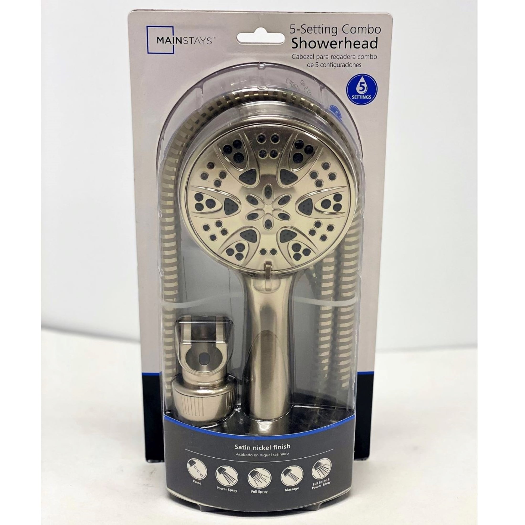 Mainstays 5-Spray Handheld Shower Head with 60 in. Hose (Brushed Nickel, 1.8 GPM) w4blf