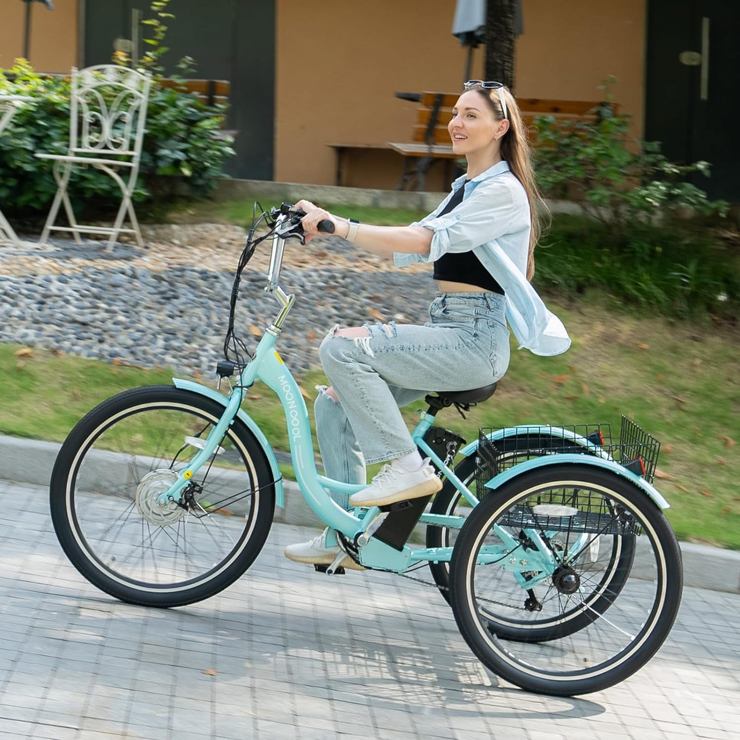ABORON Electric Tricycle for Adults, 350W Motor 7-Speed E-Trike with Large Rear Basket and Adjustable Seat (26 in) j3m3h