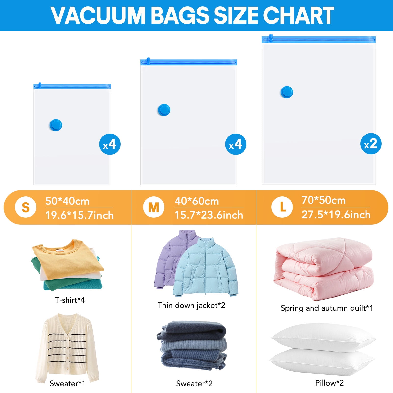 Livhil Vacuum Storage Bags for Clothes Compression with Electric Pump (Clear, 10-Pack) f4778